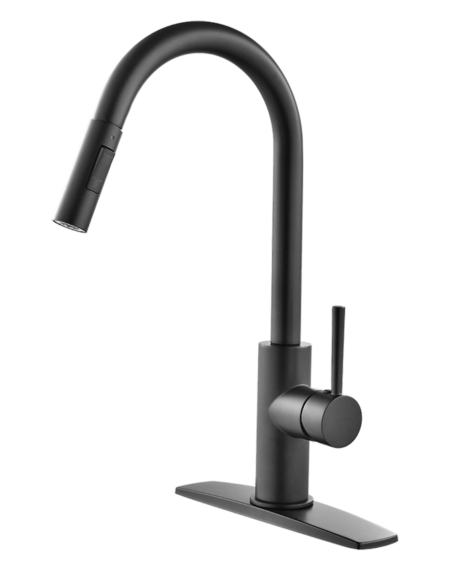 FORIOUS Black Stainless Steel Kitchen Faucet with Pull Down Sprayer - High Arc Gooseneck Modern Sink Faucet, Single Handle Design with CUPC Ceramic Cartridge & Deck Plate for Easy Installation - Perfect for Home Kitchen, Restaurant, and Commercial Use