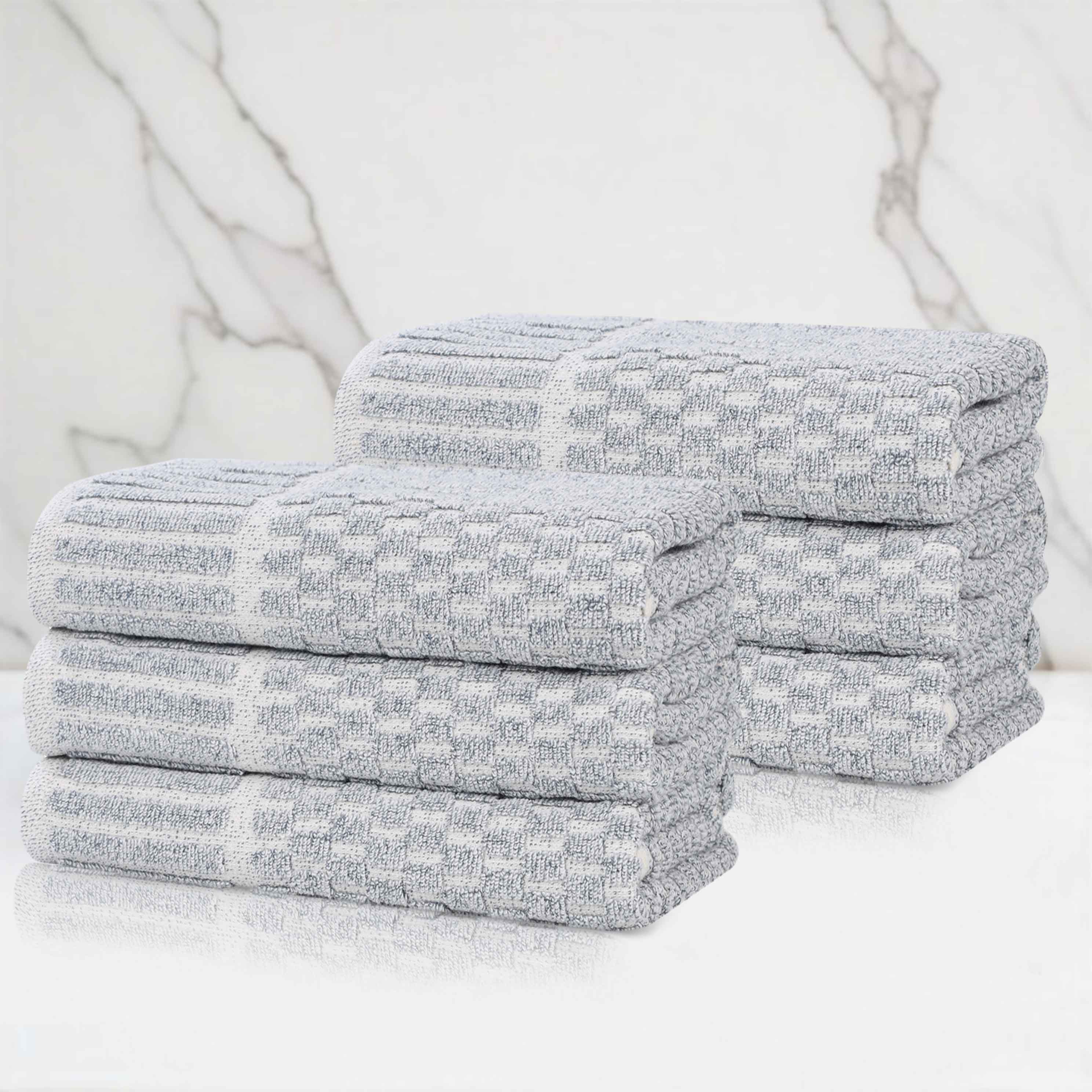 Premium 6-Pack Juno Cotton Blend Checkered Border Hand Towels - Medium Weight, Soft & Absorbent for Kitchen, Bathroom, and Guest Use