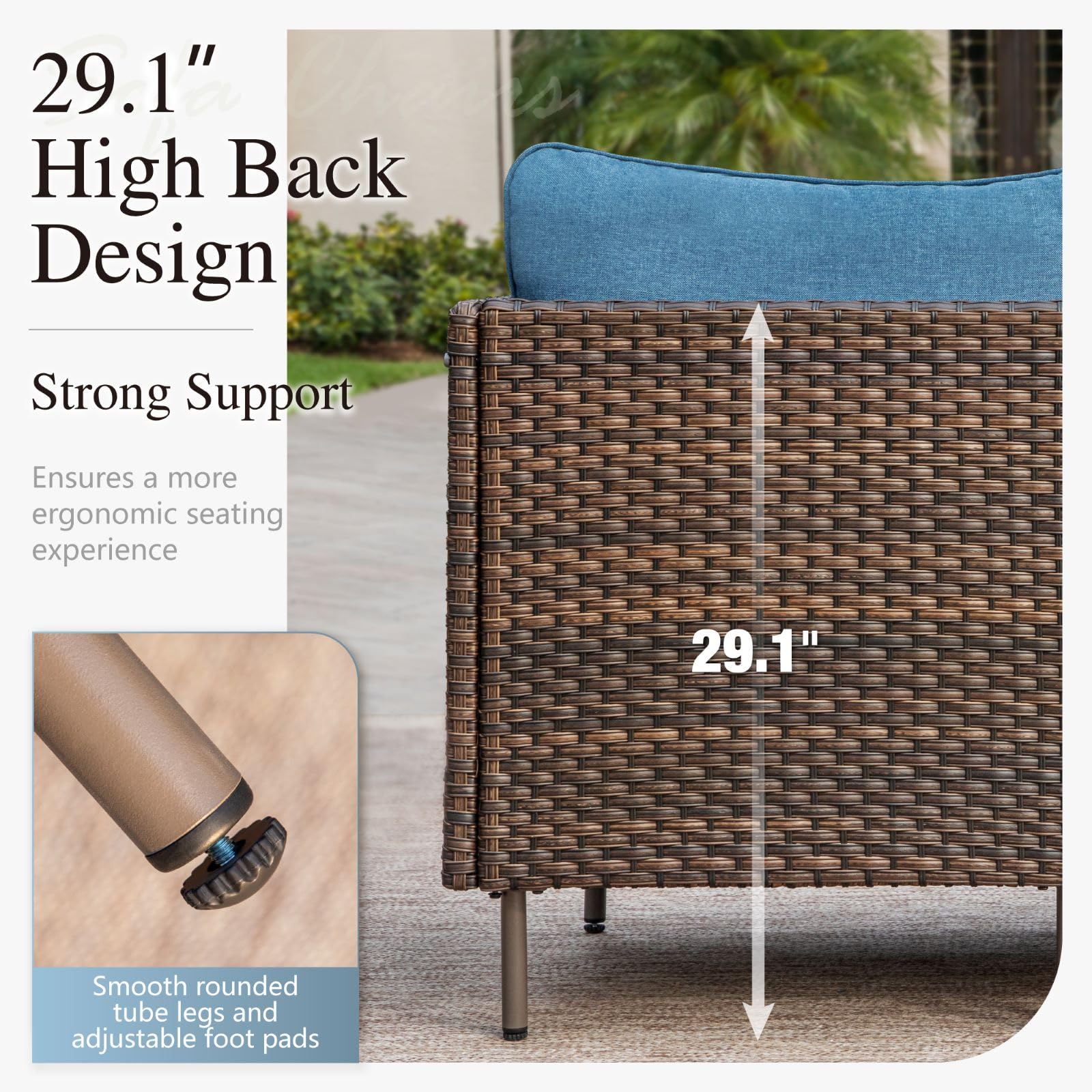 Sophia & William 4-Piece All-Weather Outdoor Patio Furniture Set - PE Wicker Conversation Sofa Set with Cushions - Blue Patio Seating for Backyard, Porch, Garden & Poolside Relaxation