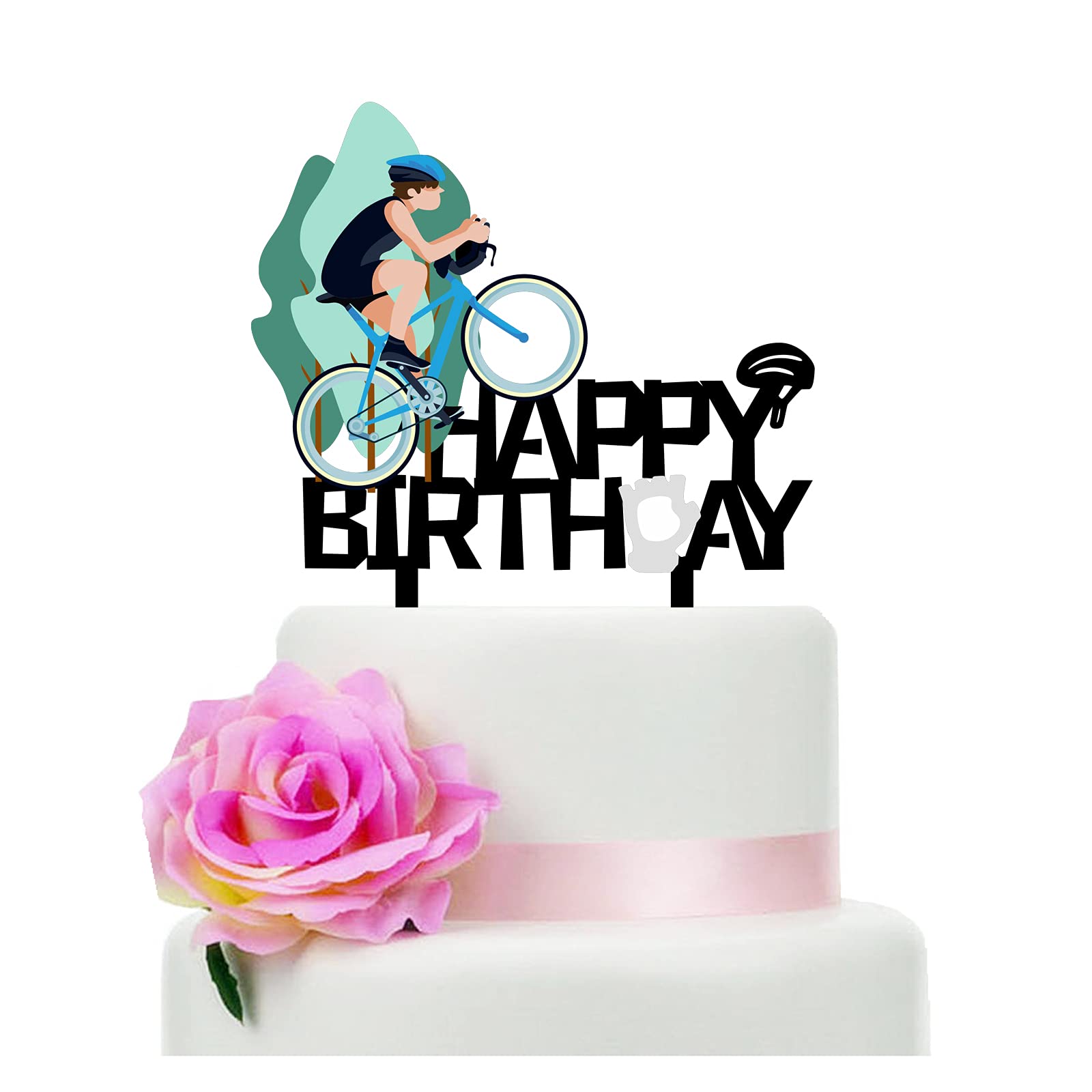 Happy Birthday Cake Topper - Bicycle Themed Cake Decor for Men, Women, Boys & Girls - Perfect for Mountain Bike & Sports Themed Birthday Parties - Ideal for Cycling Enthusiasts & Outdoor Adventure Celebrations