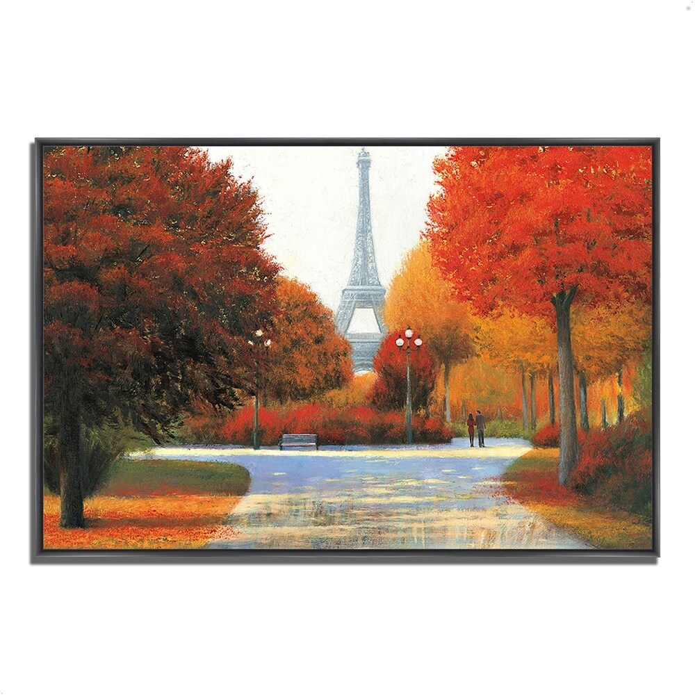 Autumn in Paris Couple Romantic Painting by James Wiens - Fine Art Giclee Print on Gallery Wrapped Canvas - Ready to Hang Wall Art for Living Room, Bedroom Decor