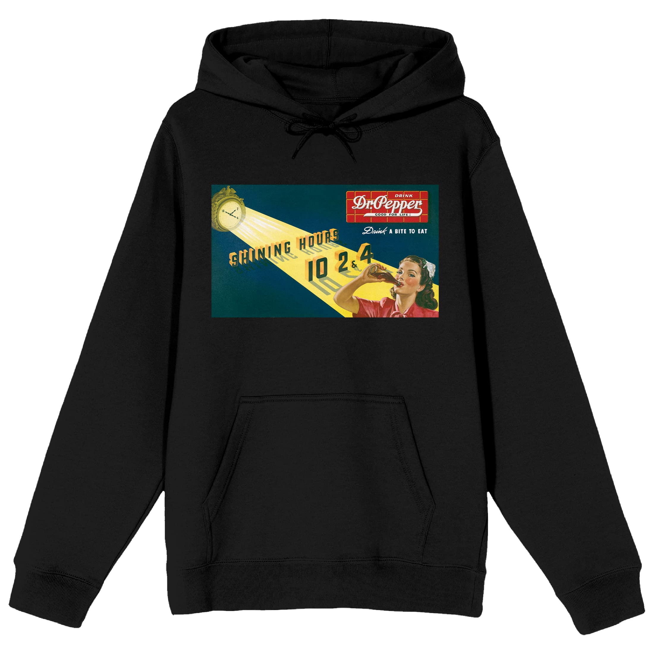 Bioworld Dr Pepper Vintage Ad Men's Black Sweatshirt | Retro Soda Graphic Pullover | Casual Streetwear & Lounge Wear
