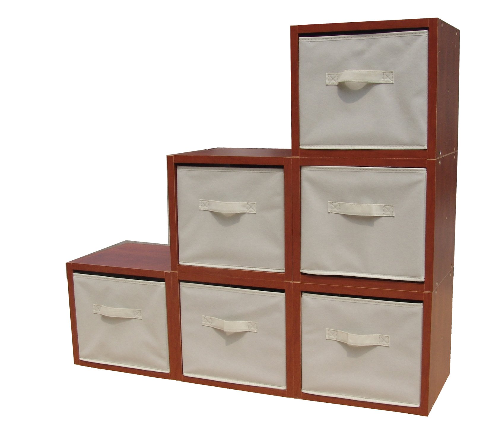 FixtureDisplays® 6-Piece Modular Wood Cubby Hole Storage Bin Set with Fabric Bins - Organizer for Kids Toys, Home Office & Closet Organization (Model 11364) - Perfect for Nursery, Playroom & Entryway Storage Solutions