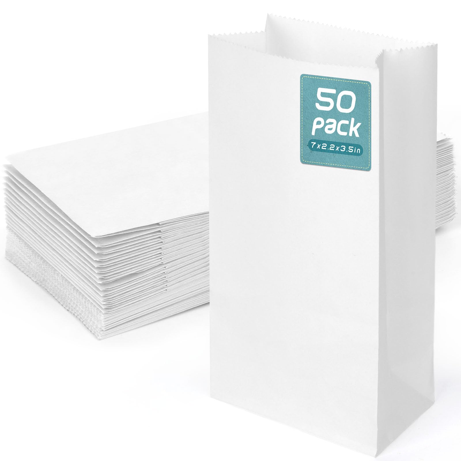 50Pcs Small White Kraft Paper Bags - 3.5x2.2x7
