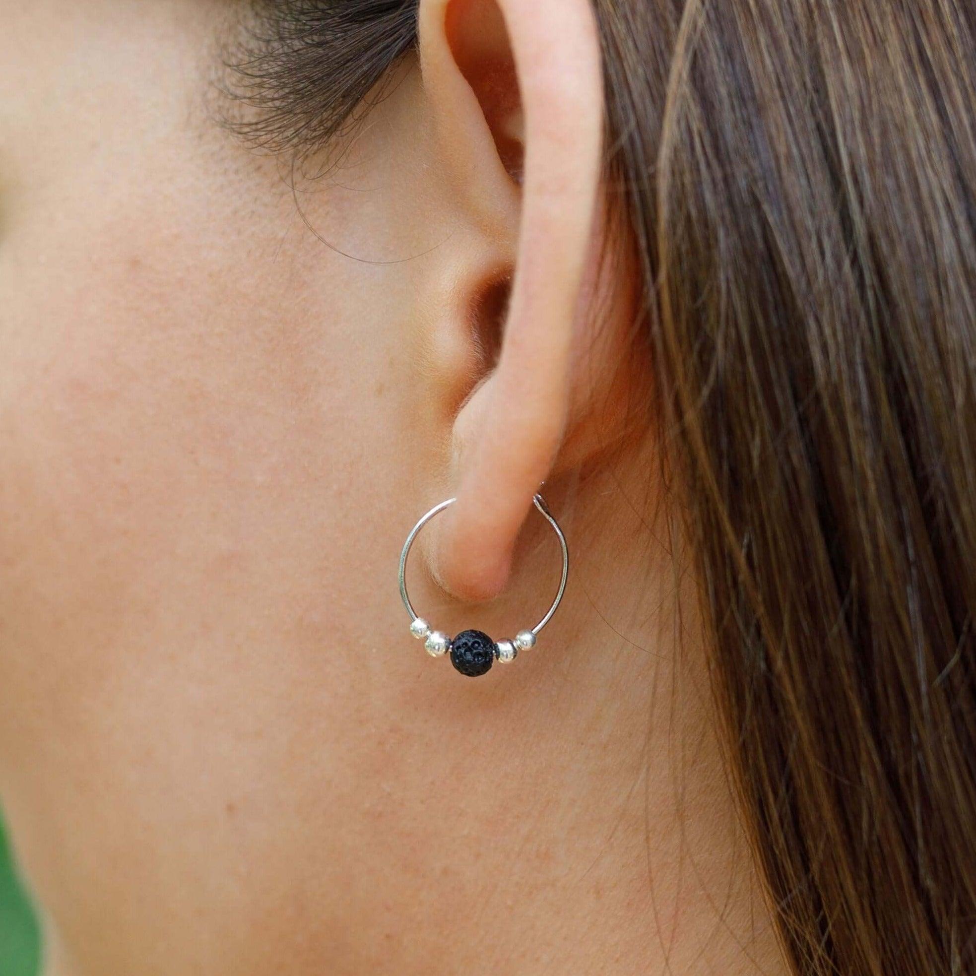Tiny Lava Gemstone Bead Hoop Earrings for Women - Natural Stone Dainty Boho Jewelry - Perfect for Everyday Wear, Parties & Gifts