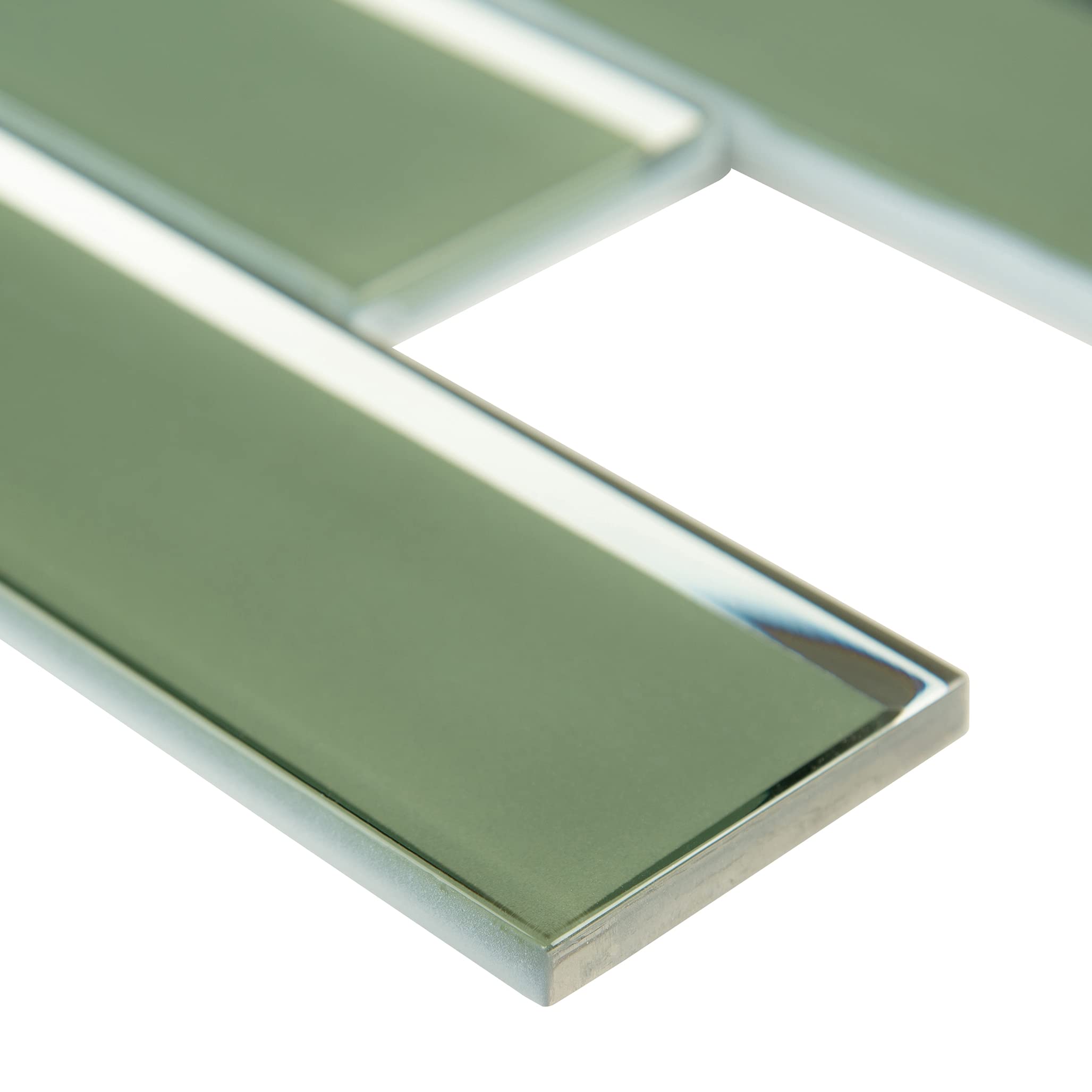 MSI Evergreen 11.73x11.73 Inch Beveled Glass Subway Tile - Premium Kitchen Backsplash, Bathroom & Shower Wall Tile (2x6 Inch Mesh Mounted) - Perfect for Modern Home Renovation & Interior Design