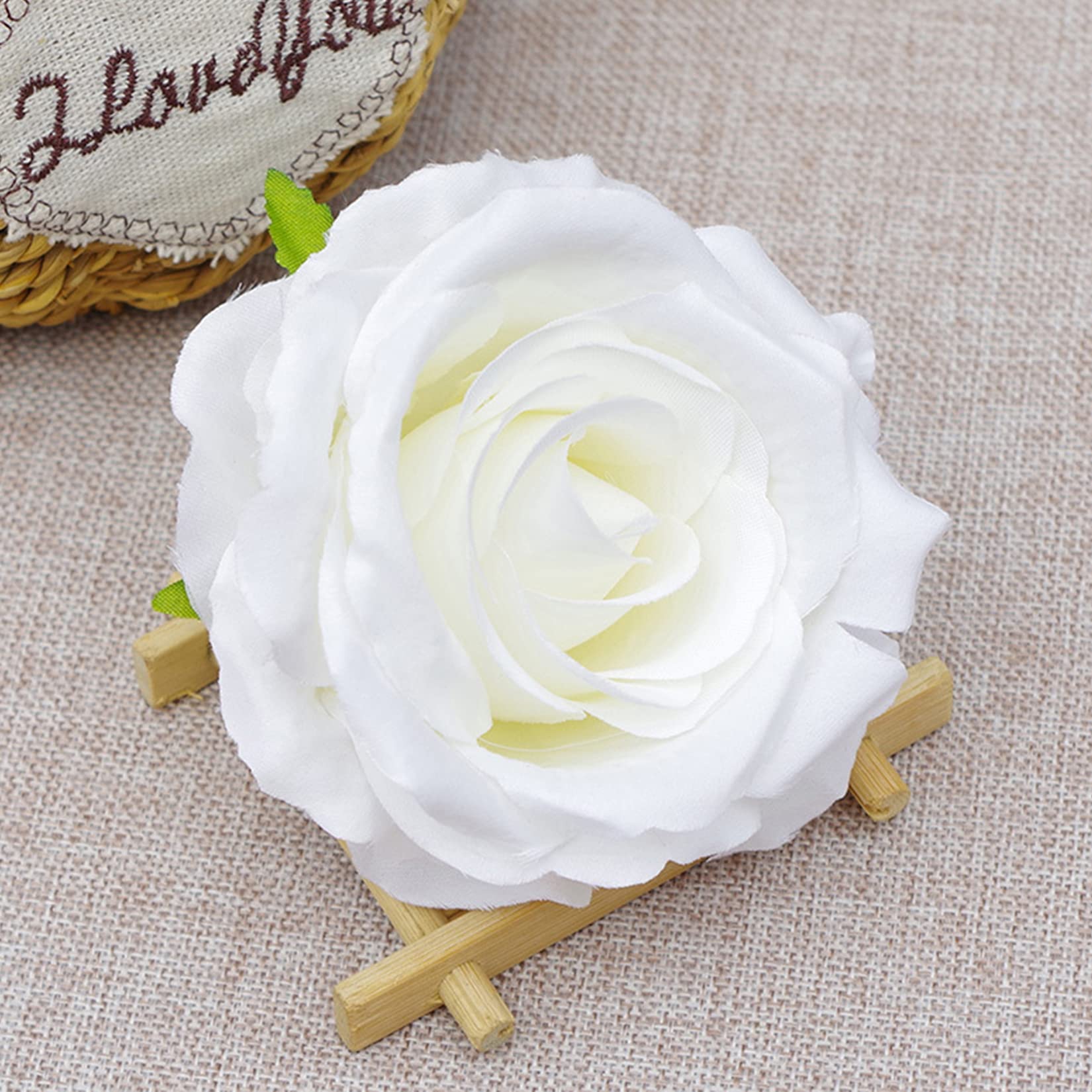 FagusHome 30 Pcs Silk Rose Heads - Artificial Flowers with Stems for Wedding, Home, Party Decor - Realistic Fake Roses in Creamy White for Bouquets, Centerpieces, and DIY Crafts