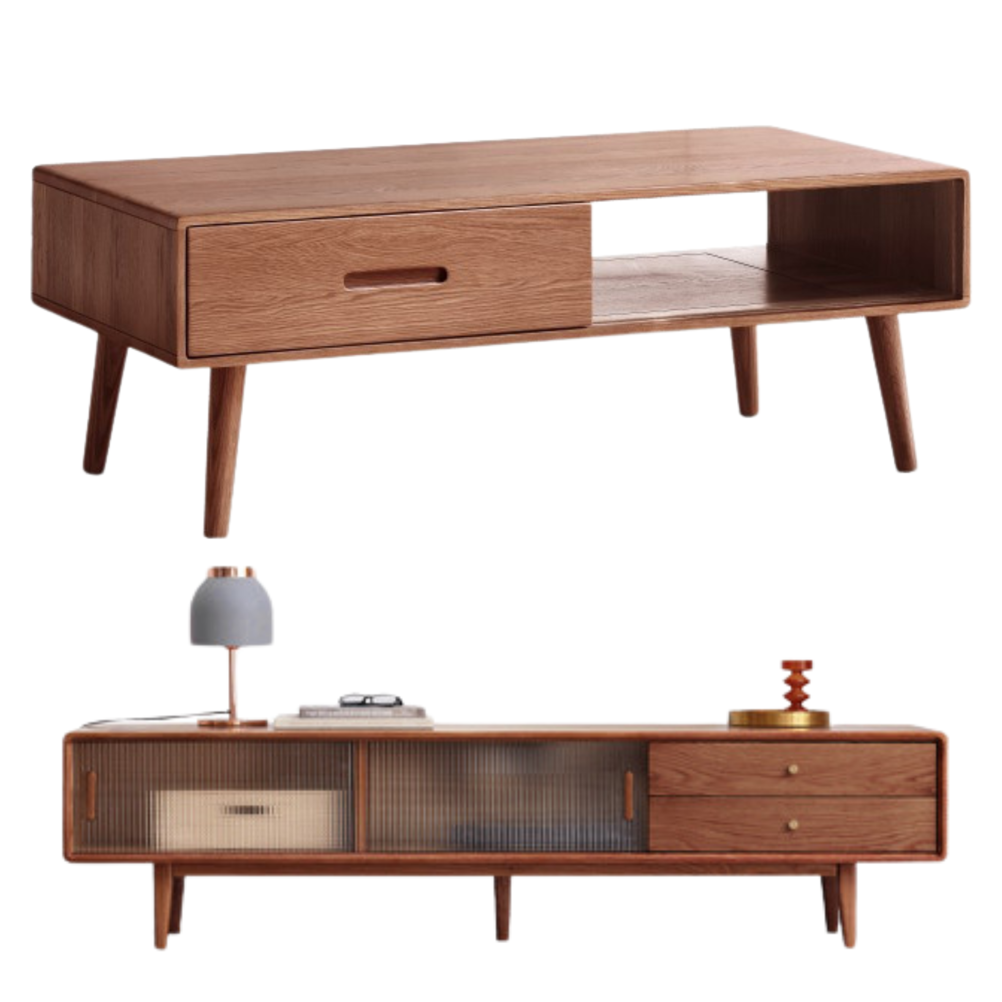 39.4x19.7x16.9 inch / 100x50x43сm + 70.8x13.7x17.7 inch / 180x35x45cm / Walnut color / coffee table + TV cabinet