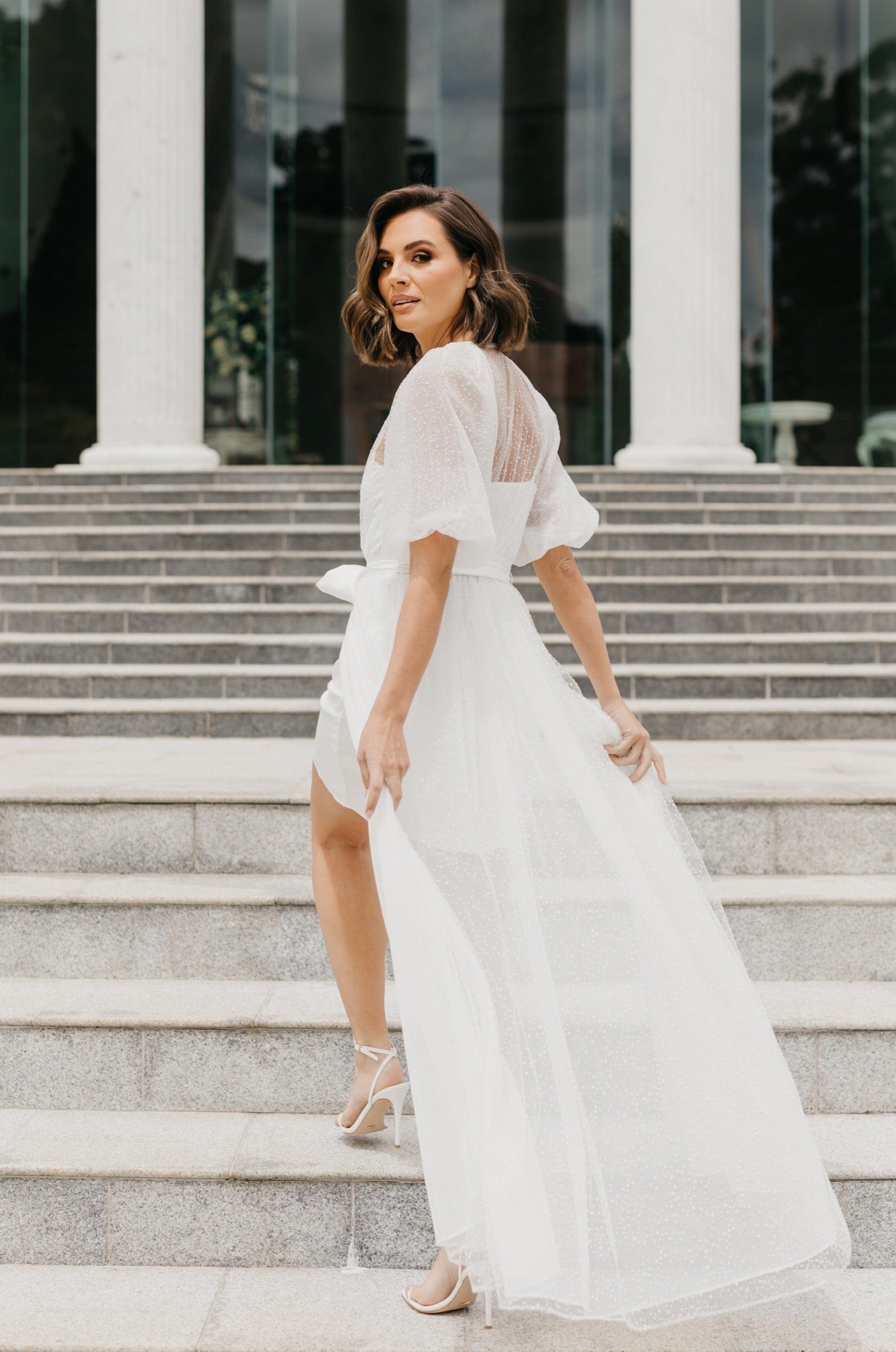 Mila Flocked Spot Lace Maxi Robe with Slip - Elegant Women's Lace Robe for Bridal, Wedding Night, Honeymoon & Special Occasions