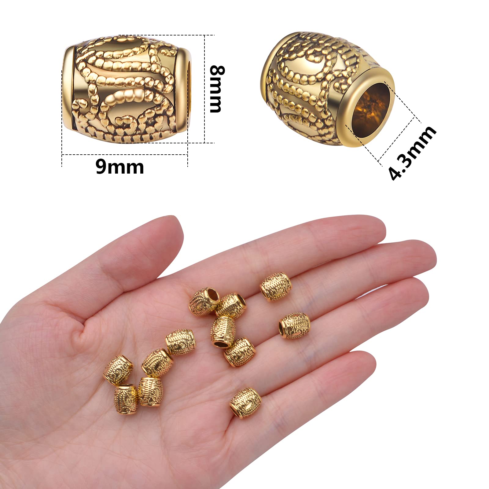 Metal Spacer Beads, 100pcs Large Hole Column Tube Beads for Jewelry Making, Loose Rondelle Alloy Tibetan Beads Charm Craft Supplies, Antique Gold 8x9mm with Plastic Box - DIY Bracelets, Necklaces, Earrings