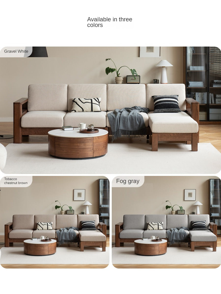 Solid Oak Wood Walnut Fabric Sofa - Modern Living Room Furniture for Home & Office Comfort