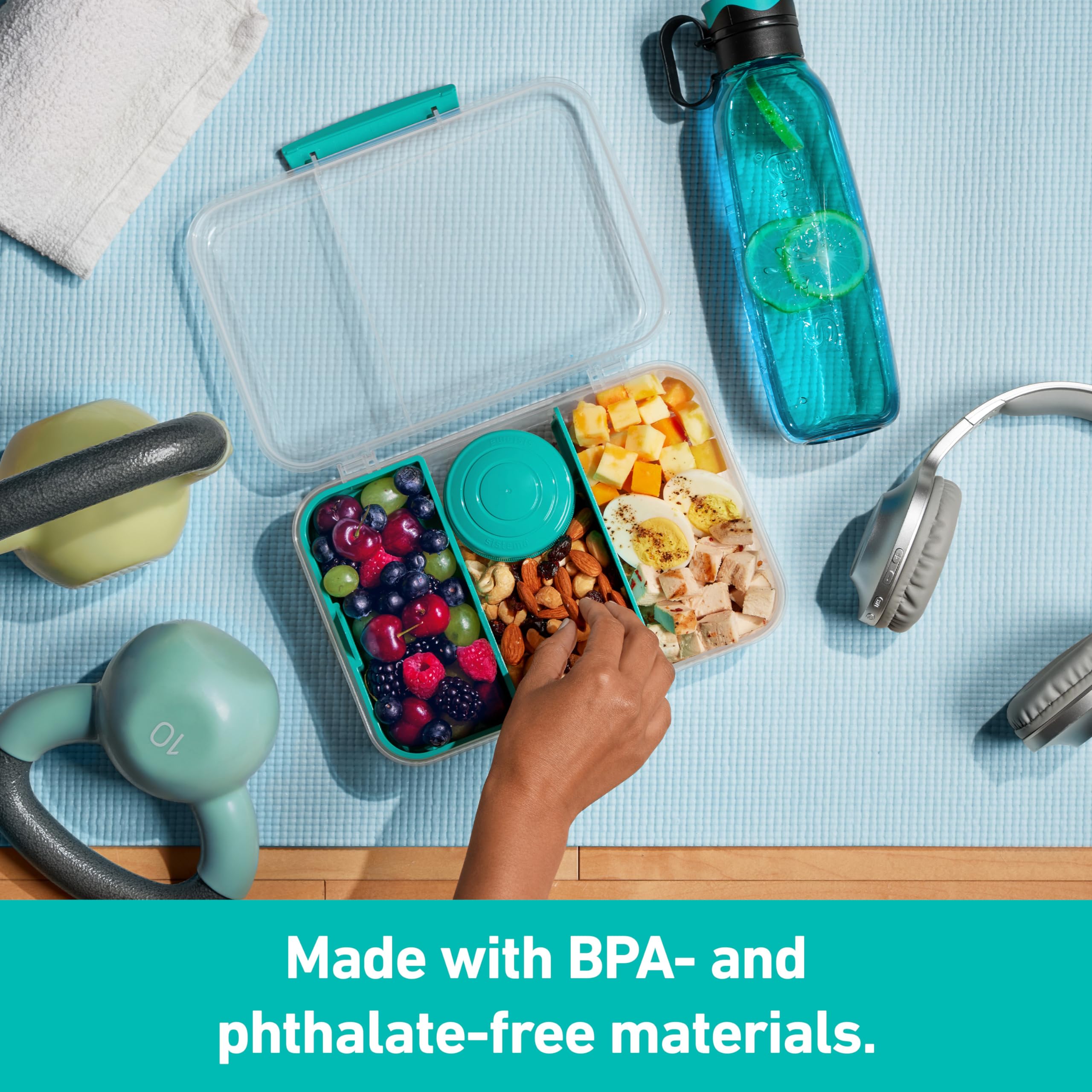Sistema Bento Create To Go 6-Cup Food Storage Container Bento Box with Lid and Dividers, 2 Pack, Minty Teal - Perfect for Meal Prep, School Lunches & Office Snacks