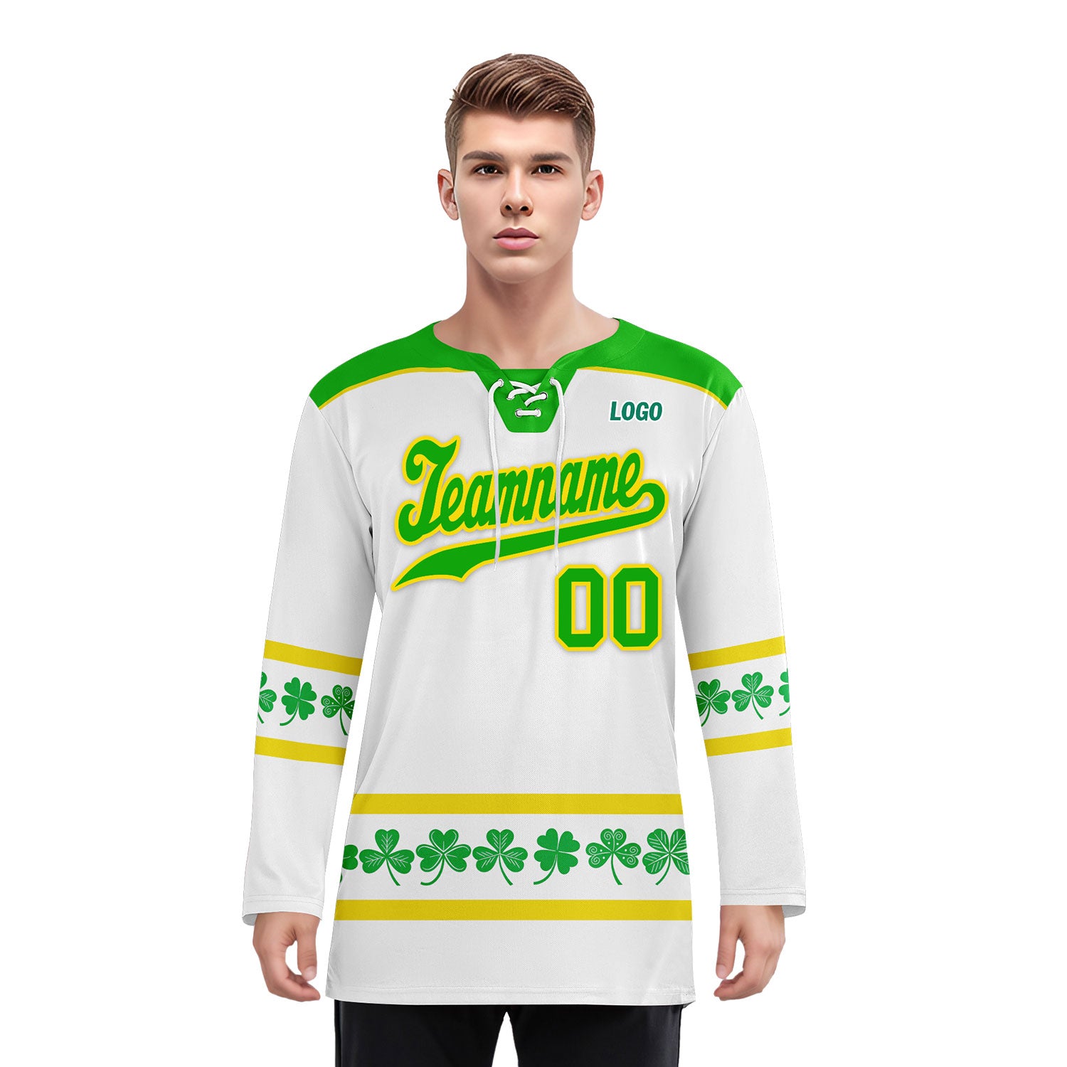 Custom Four Leaf Clover Personalized Hockey Jersey HCKJ01 E0615 - Unique Sports Apparel for Hockey Games, Team Events & Fan Gifts