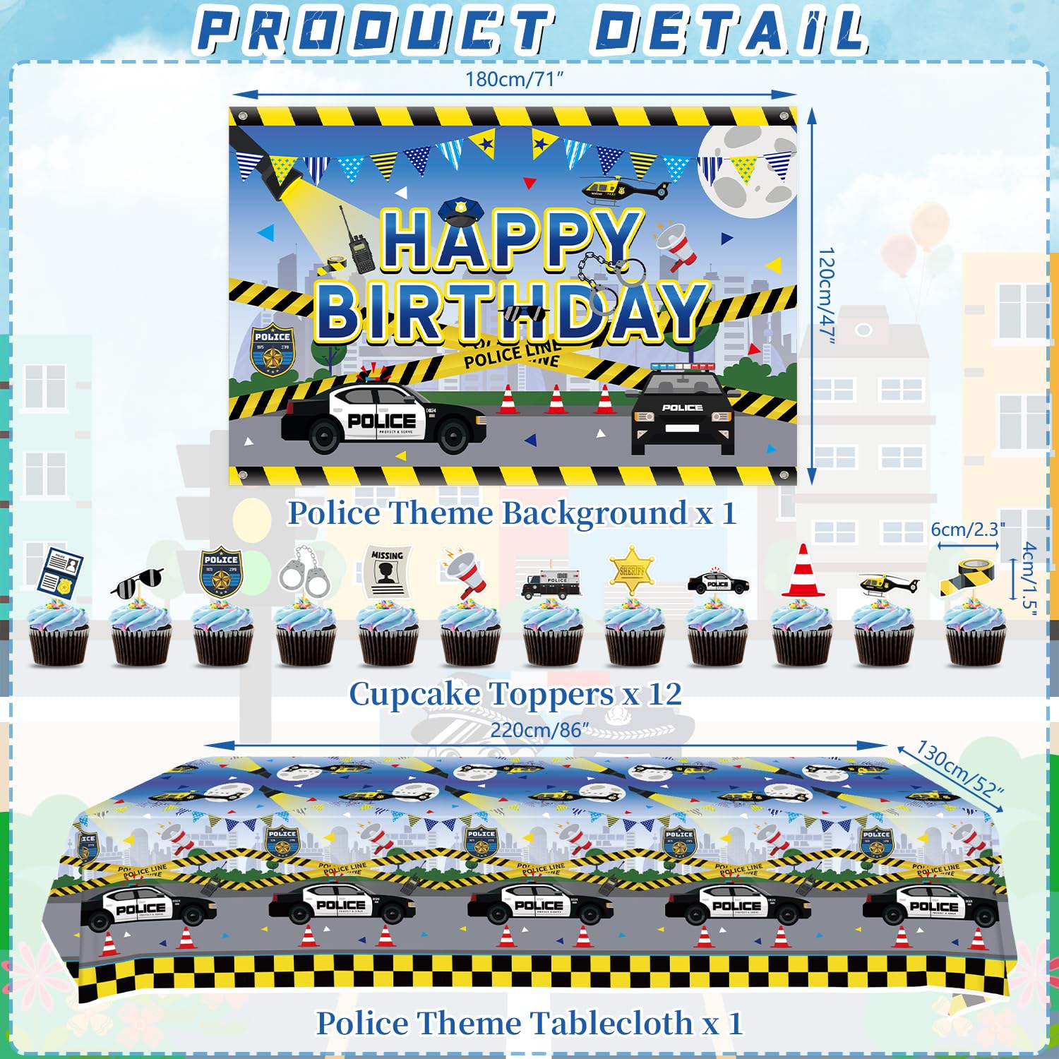 KEFAN Police Birthday Party Decorations Set - Includes Happy Birthday Backdrop, Plates, Cups, Napkins, Tablecloth & Balloons - Police Theme Party Supplies for Kids - Serves 20 Guests - Perfect for Police Officer Birthday Parties, Themed Events & Law Enforcement Celebrations