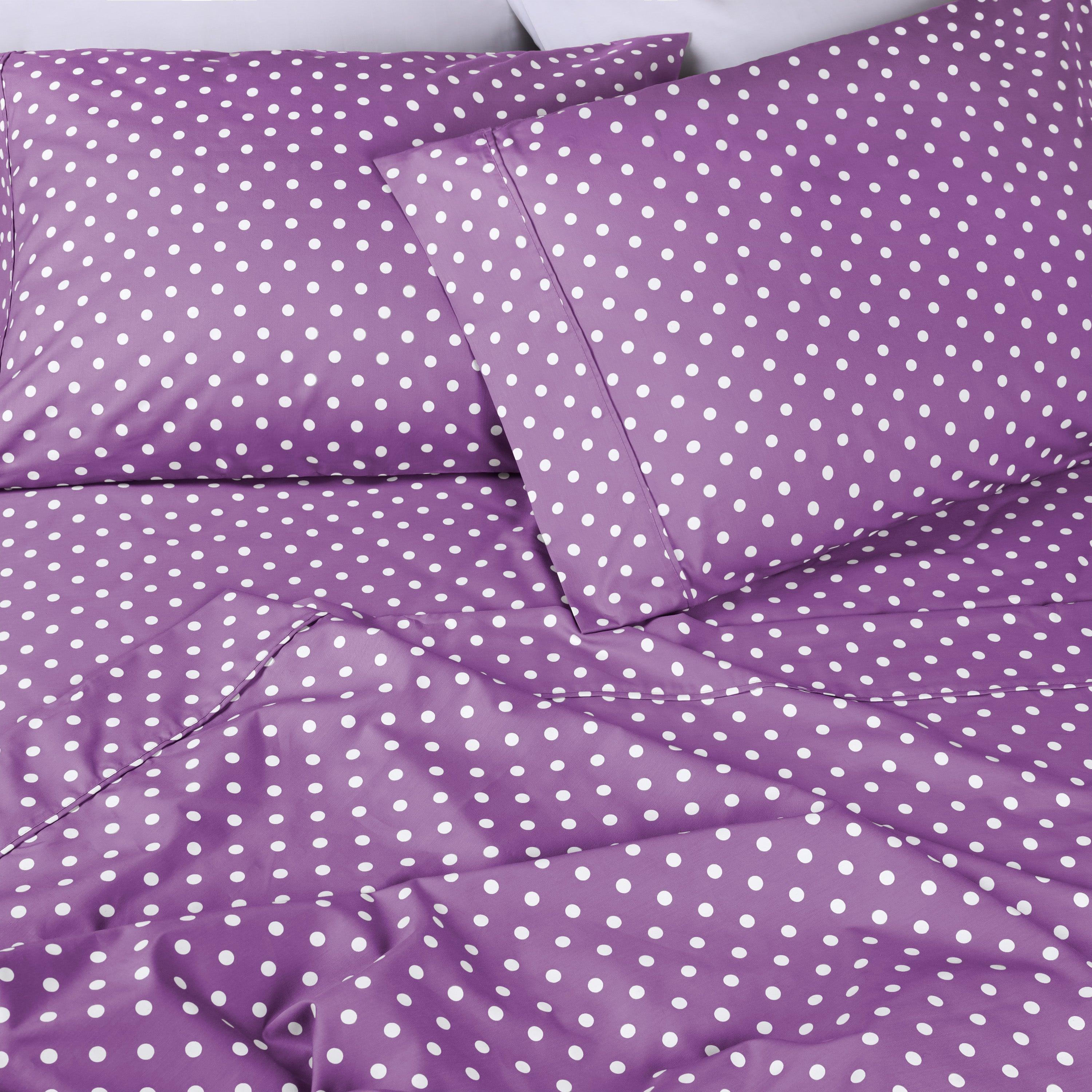 Polka Dot 600 Thread Count Cotton Blend Deep Pocket Sheet Set - Queen Size Bed Sheets for Comfortable Sleep - Perfect for Master Bedroom, Guest Room & Dorm