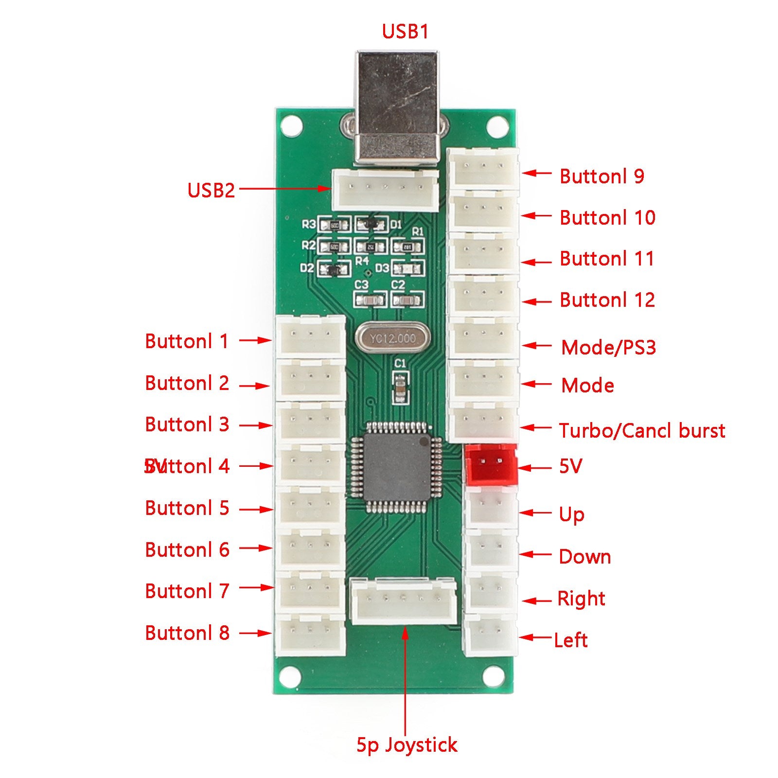 1 Player LED Arcade DIY Kit - USB Encoder for PC Gaming, Joystick & Gamepad Controller - Perfect for Retro Gaming, MAME Emulators & Home Arcade Setup