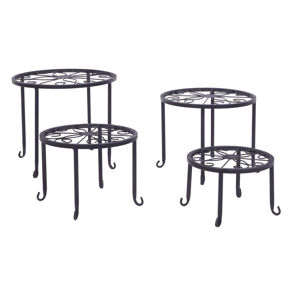 4-Tier Round Metal Plant Stand Shelf - Classic Black Flower Pot Holder for Indoor & Outdoor Plants - Perfect for Patio, Garden, Home Decor and Plant Display