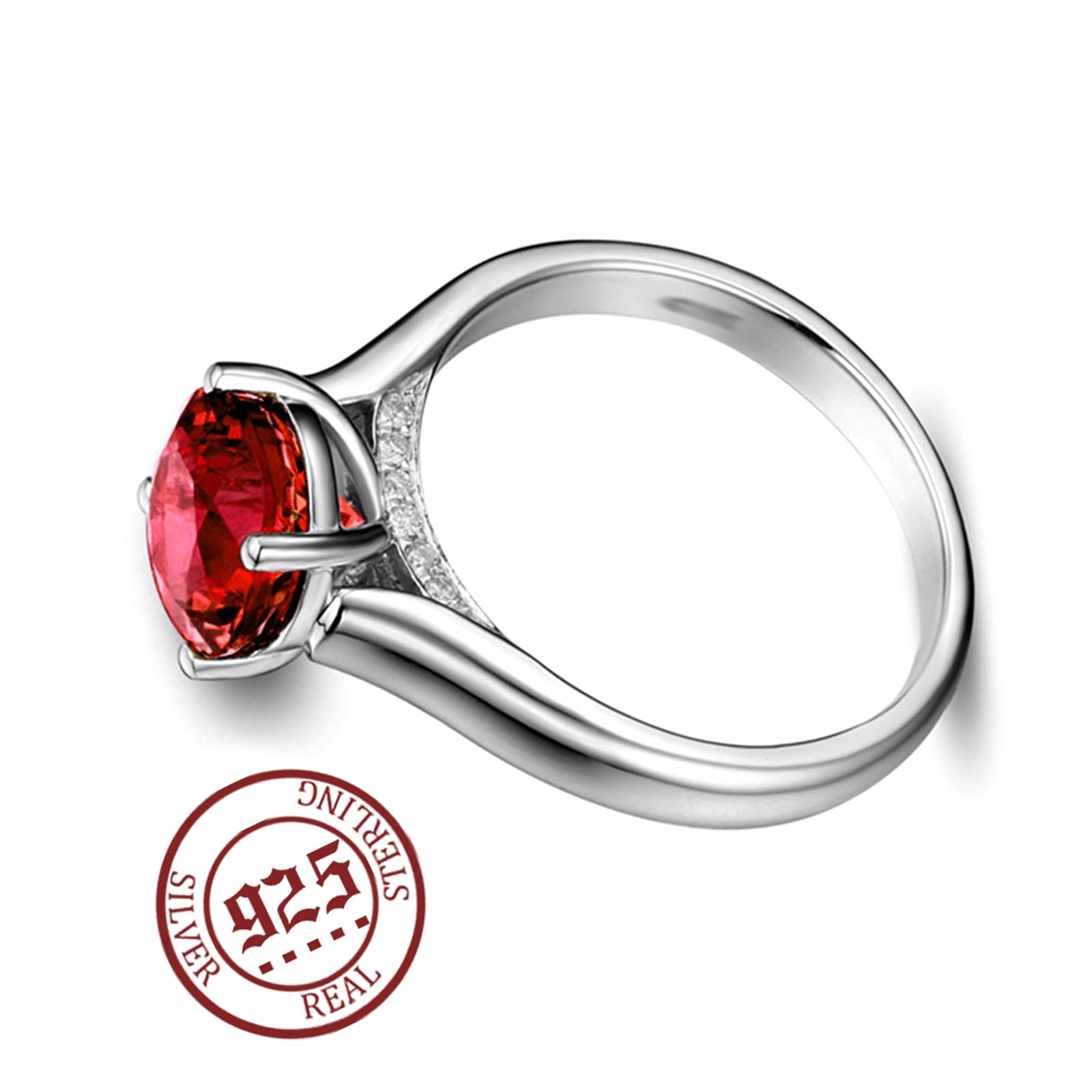 925 Sterling Silver Women's Wedding Band with Round Red Zircon - Valentine's Day Gift Ring for Her, Size 10.5 - Perfect for Engagement, Anniversary & Romantic Occasions