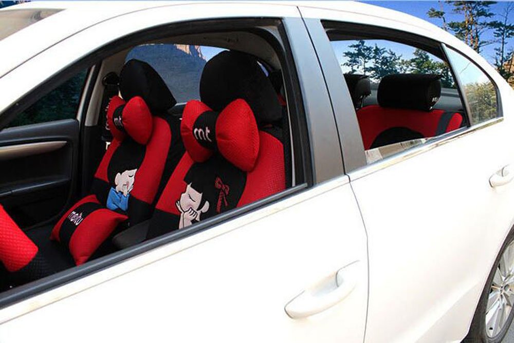20-Piece Luxury Cartoon Lover Car Seat Covers Set - Universal Fit for Front & Back Seats, Red & Black Design, All-Season Protection (V5611) - Perfect for Women's Car Interior Decoration & Gift Giving