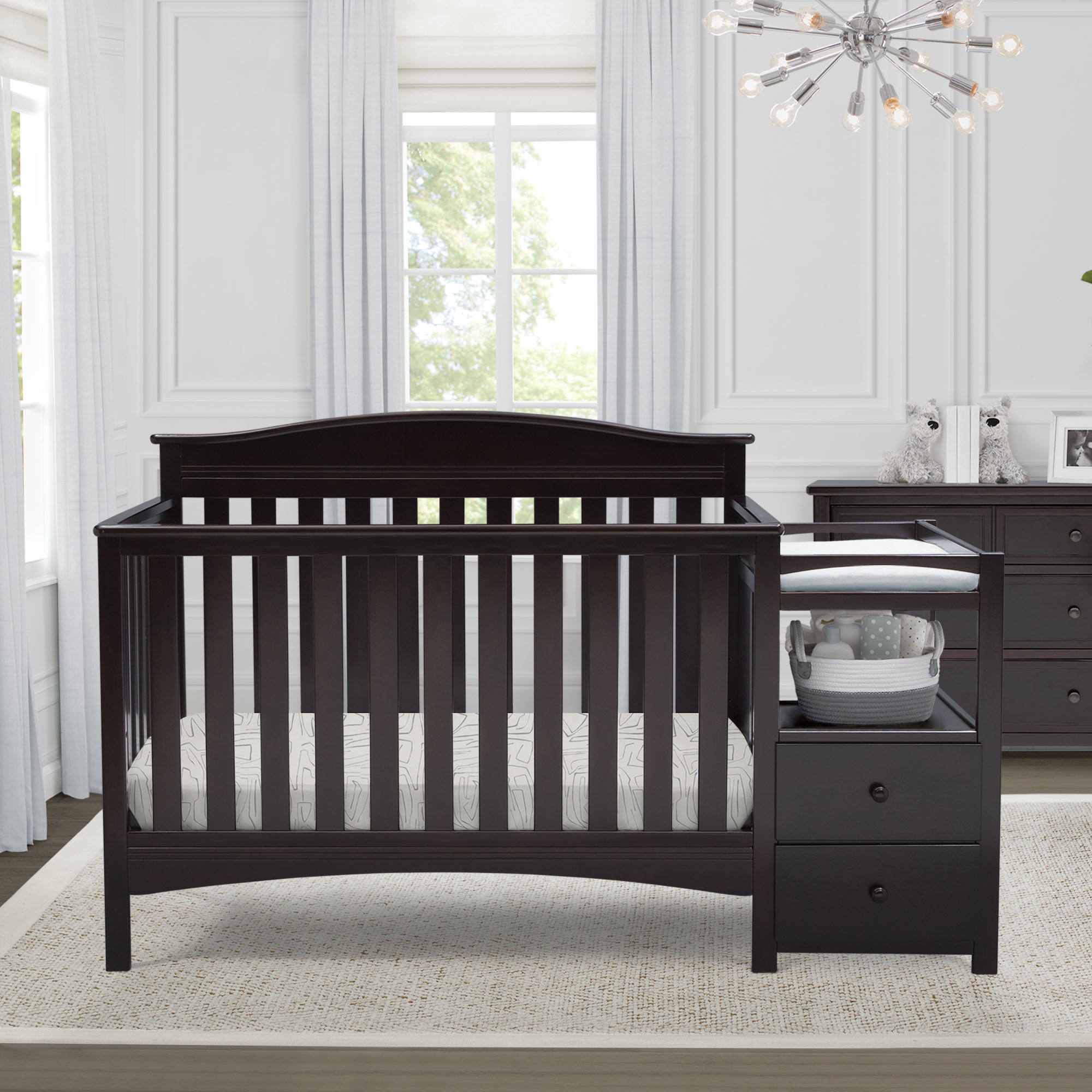 Birkley 3-in-1 Convertible Baby Crib with Changer - White Nursery Furniture for Newborn to Toddler - Perfect for Small Spaces & Modern Nurseries