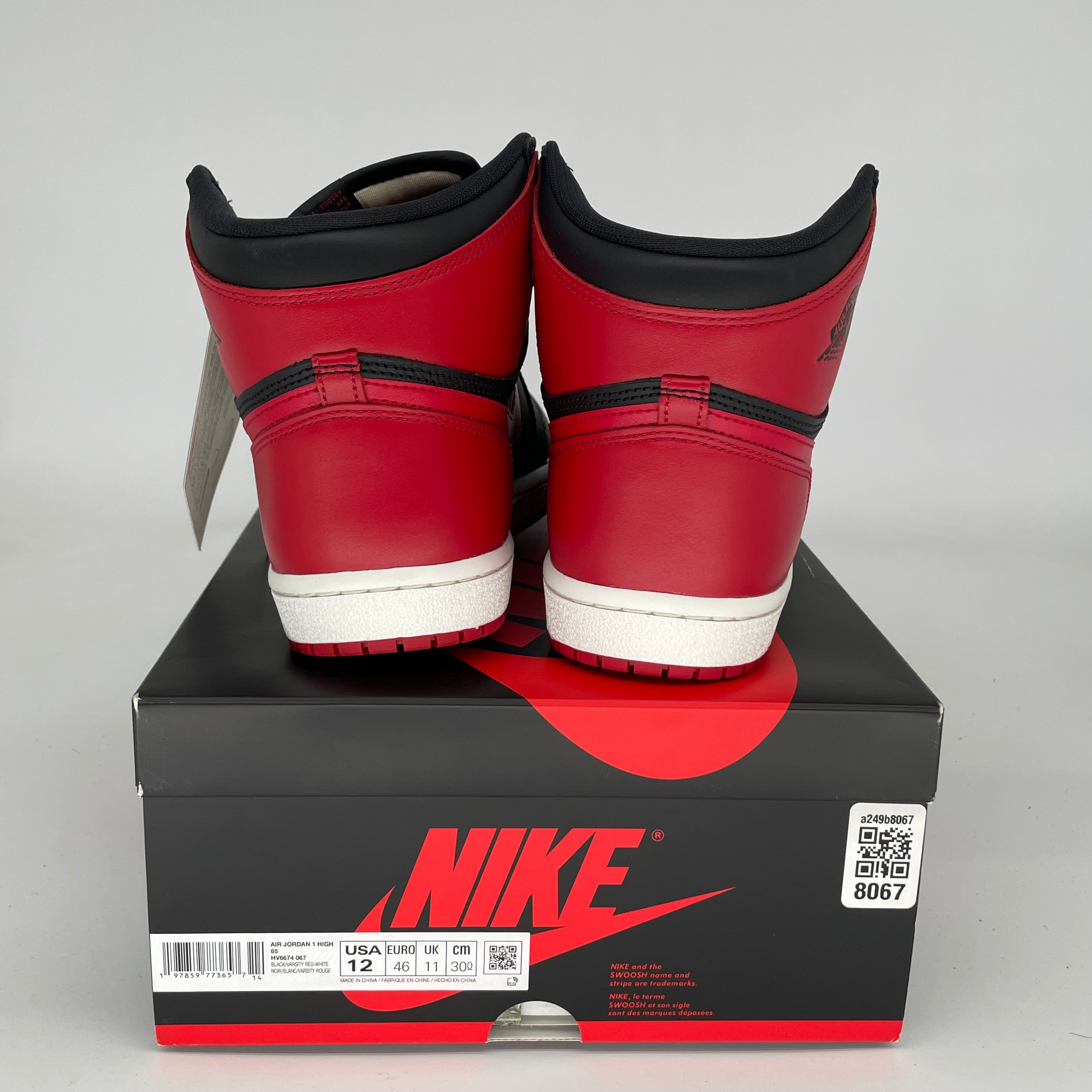 Original Air Jordan 1 Retro High '85 Bred Black/Red Size 12 Men's Basketball Shoes HV6674-067 - Perfect for Sneaker Collectors & Streetwear Fashion