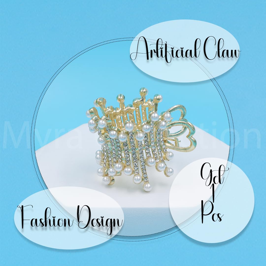 Myra Collection 1 Piece Pearl Hair Claw Clip - Elegant Hair Accessories for Women & Girls - Perfect for Weddings, Parties and Everyday Styling