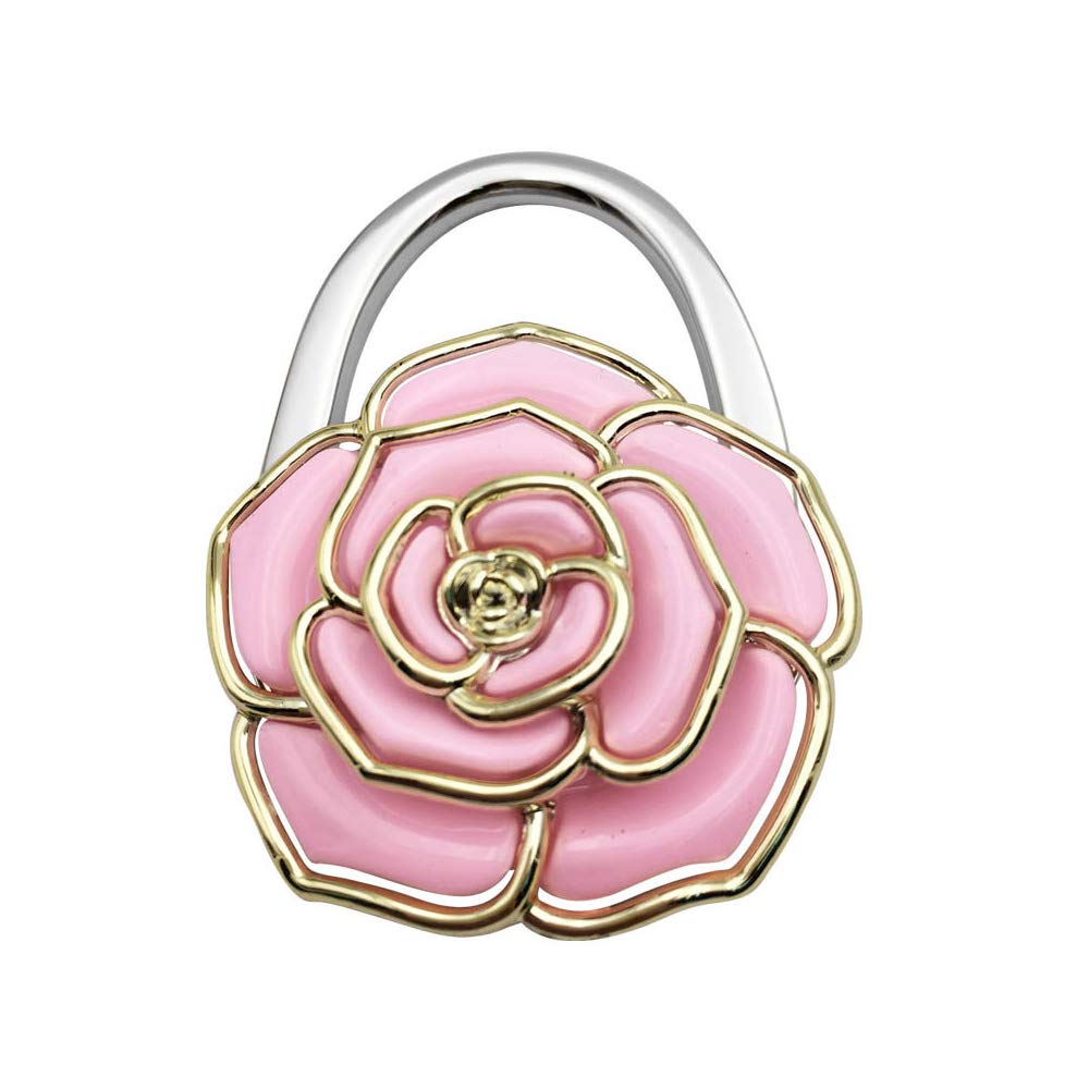 Foldable Purse Hook & Handbag Hanger - Rose Flower Design for Tables, Restaurants & Travel - Compact Bag Holder for Women's Purses & Totes