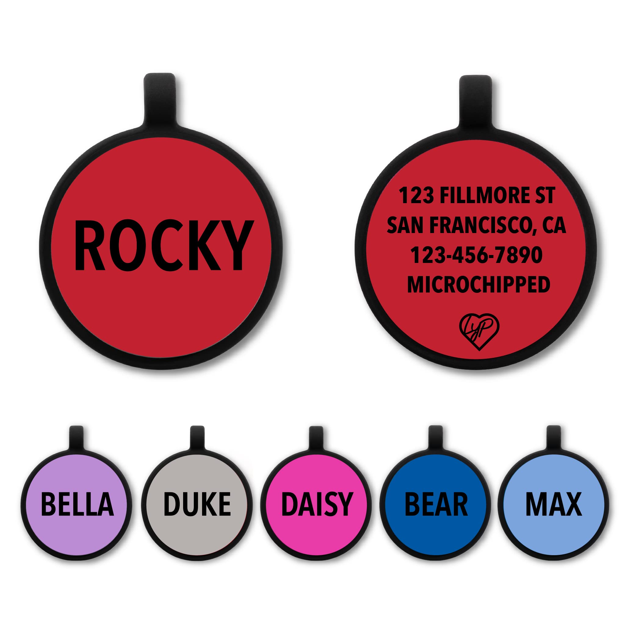 LYP Soundless Pet Tag - Deep Engraved Silicone Dog & Cat ID Tags - Durable Double-Sided Engraving - Multiple Designs & Colors (Red, Circle) - Perfect for Quiet Pets, Travel & Daily Safety