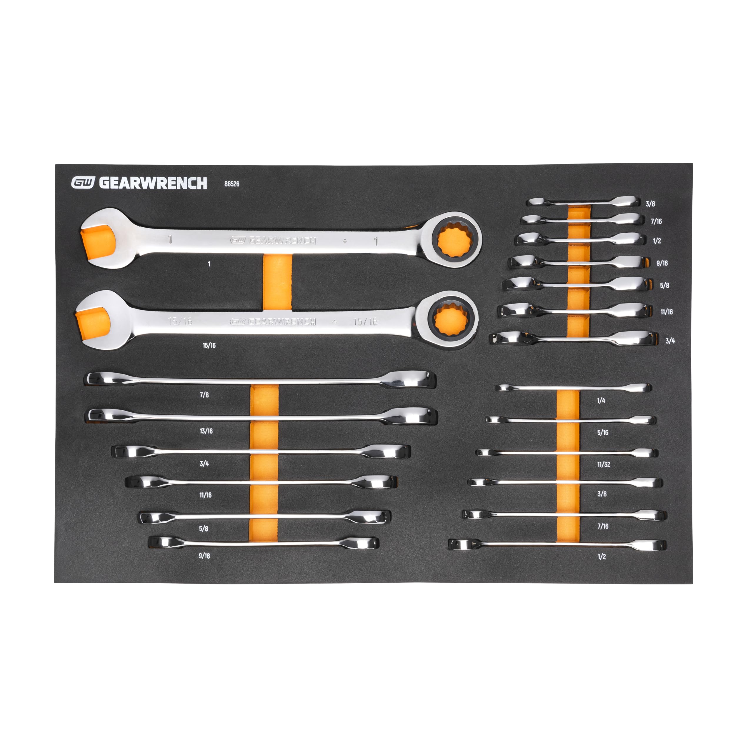 GEARWRENCH 21-Piece 72-Tooth SAE Standard & Stubby Ratcheting Wrench Set with EVA Foam Tray (86526) - Perfect for Automotive Repair, DIY Projects & Professional Mechanics