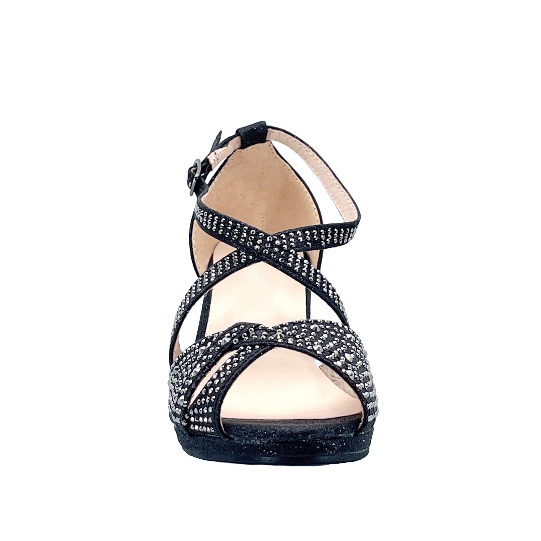 ABSOLEX Girls' Dress Sandals – Cross-Strap Open-Toe Rhinestone Low Heel Pumps for Toddler/Little Kid/Big Kid | Perfect for Weddings, Parties & Special Occasions