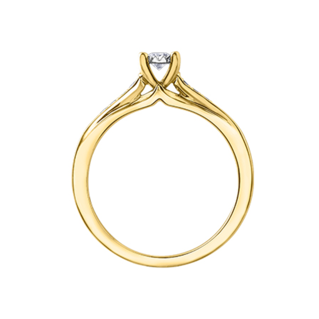 10K Yellow Gold .20ctw Diamond Illuminaire Ring with Side Stones - Elegant Wedding Band, Anniversary Gift for Her, Perfect for Bridal Jewelry & Special Occasions