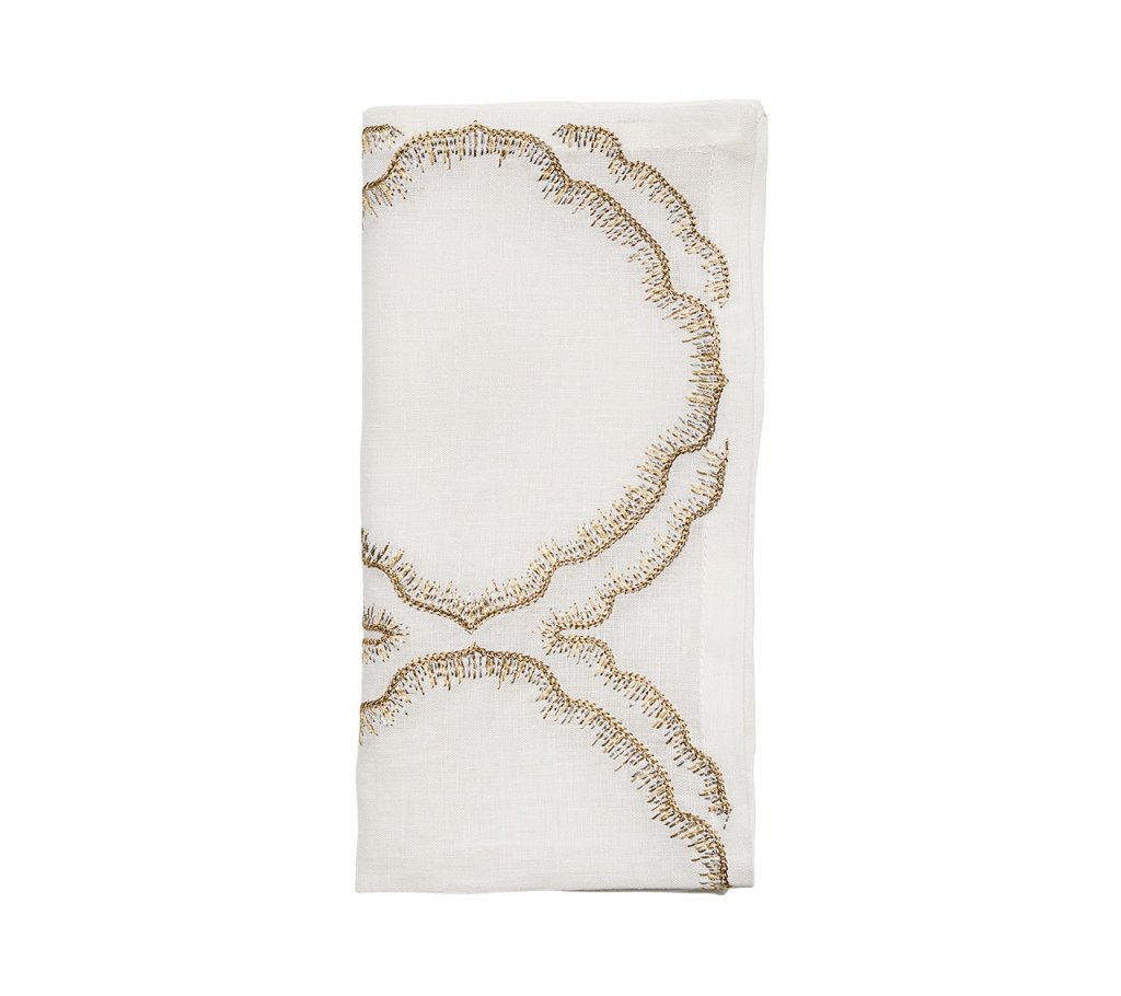Premium White, Gold & Silver Daydream Napkins - Set of 4 for Elegant Dinner Parties, Weddings & Holiday Tablescapes