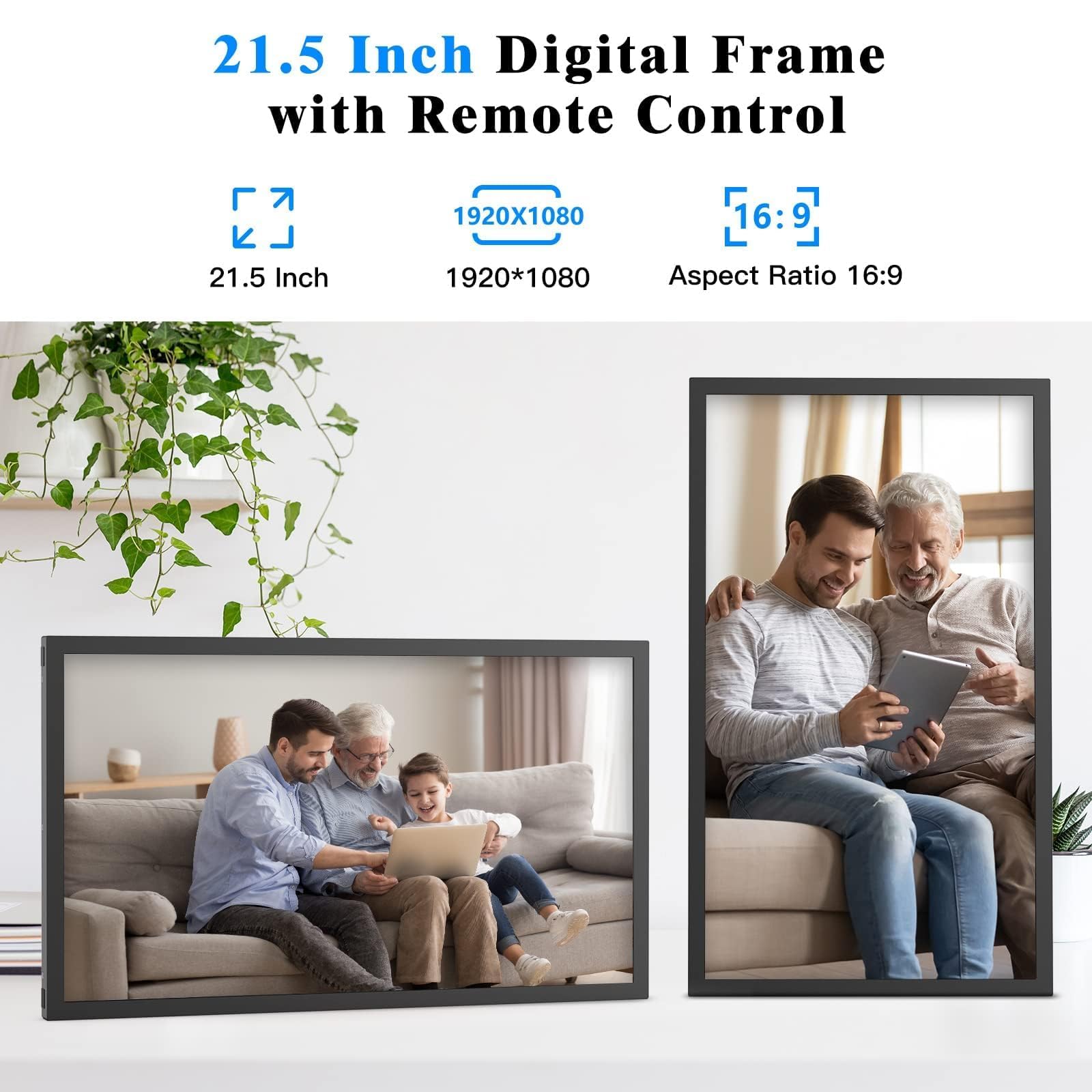 21.5-inch Large Digital Picture Frame with WiFi & Smartphone Mirroring - 5G/2.4G Dual Band, App & Email Photo Sharing, Auto Light Sensor - Perfect Gift for Grandparents, Home Decor & Family Photo Display