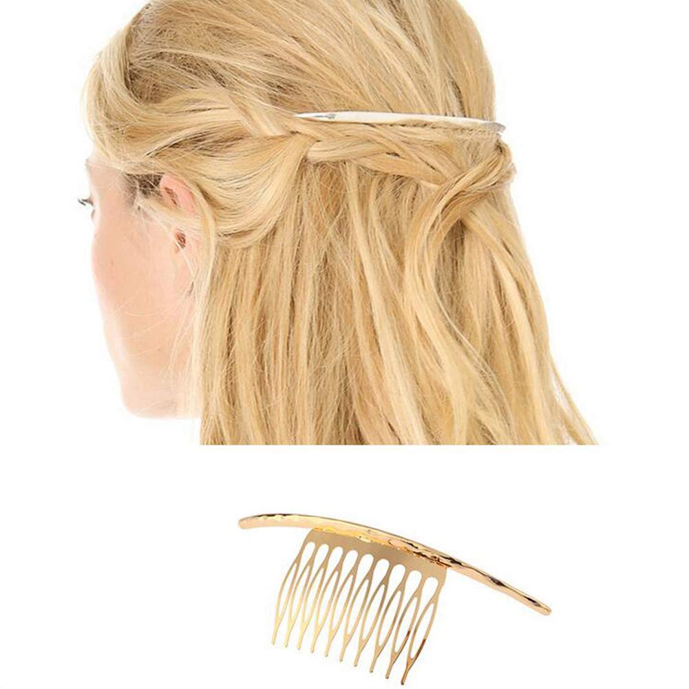 2-Piece Metal Hair Side Combs with Concave-Convex Surface - 10 Teeth Bridal Wedding Veil Hair Accessories for Women & Girls (Gold & Silver) - Perfect for Weddings, Proms, and Special Occasions