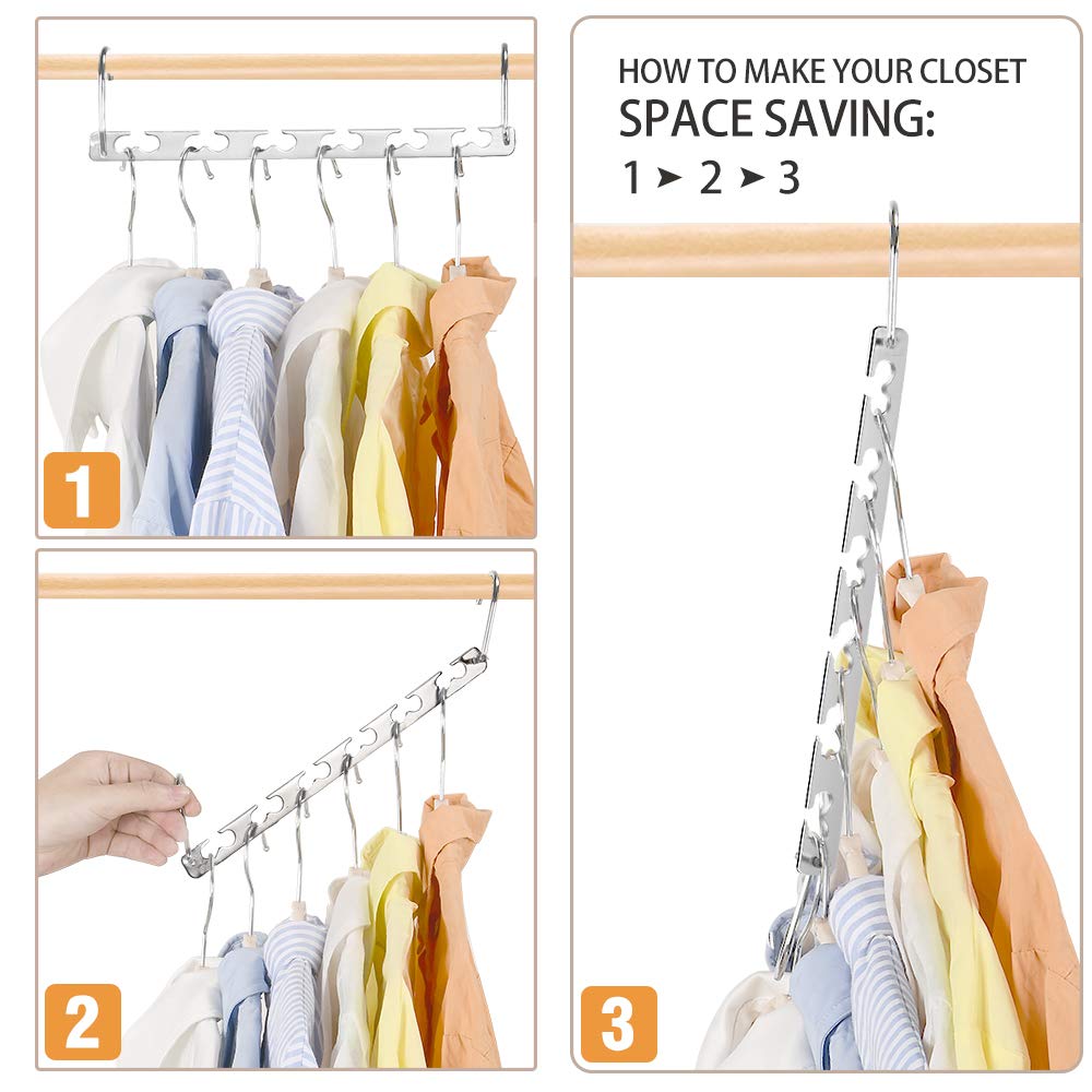 Space Saving Metal Magic Hangers - 4 Pack Wrinkle-Free Closet Organizer for Wardrobe, Clothes Storage & Travel - Perfect for Small Spaces, Dorm Rooms & Apartment Living