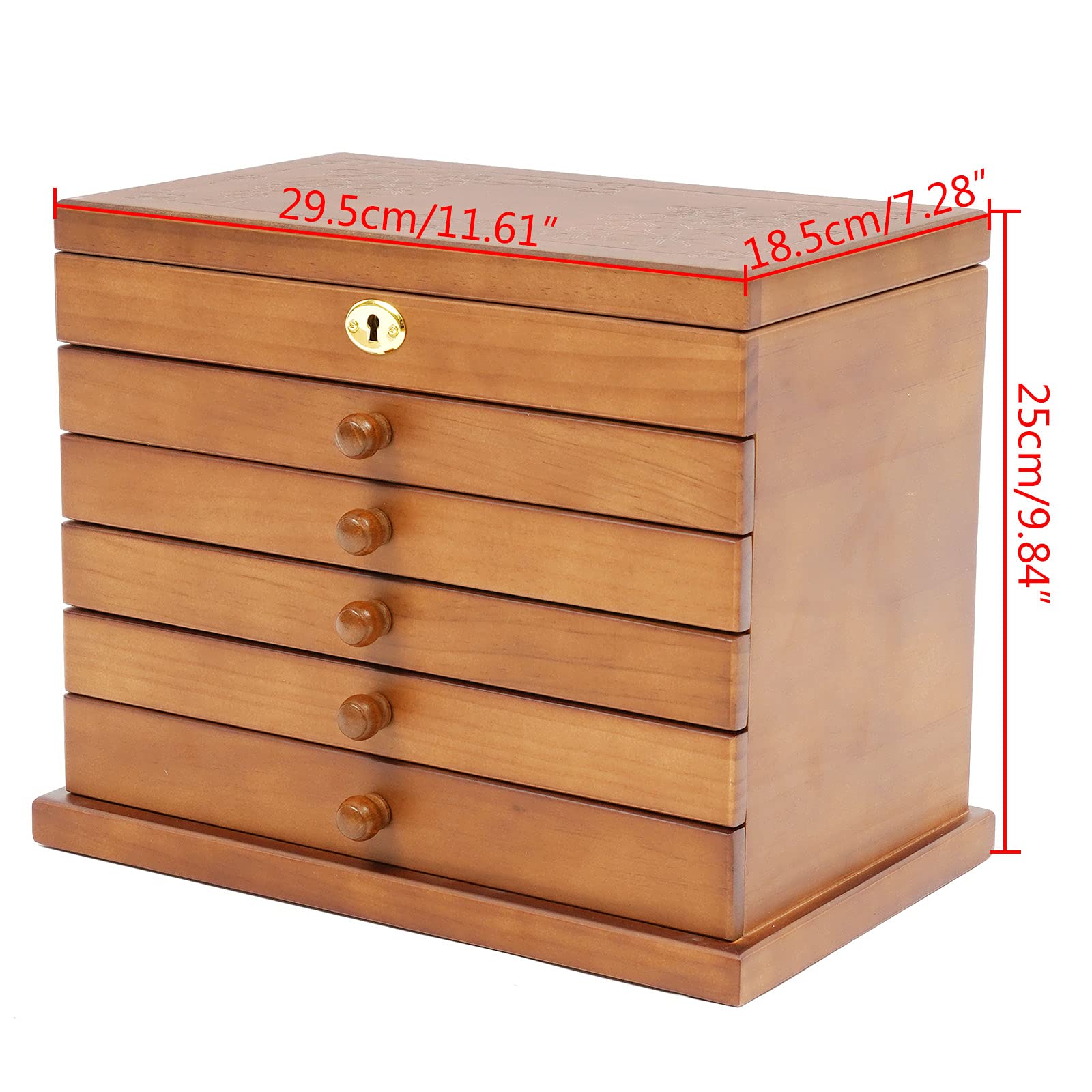 LOYALHEARTDY 6-Layer Large Wooden Jewelry Organizer Box with Mirror & Lock - Ring, Necklace, Earring, Bracelet Storage & Display Case - Perfect Gift for Women & Girls (Home Decor, Bedroom Vanity, Wedding Gift)