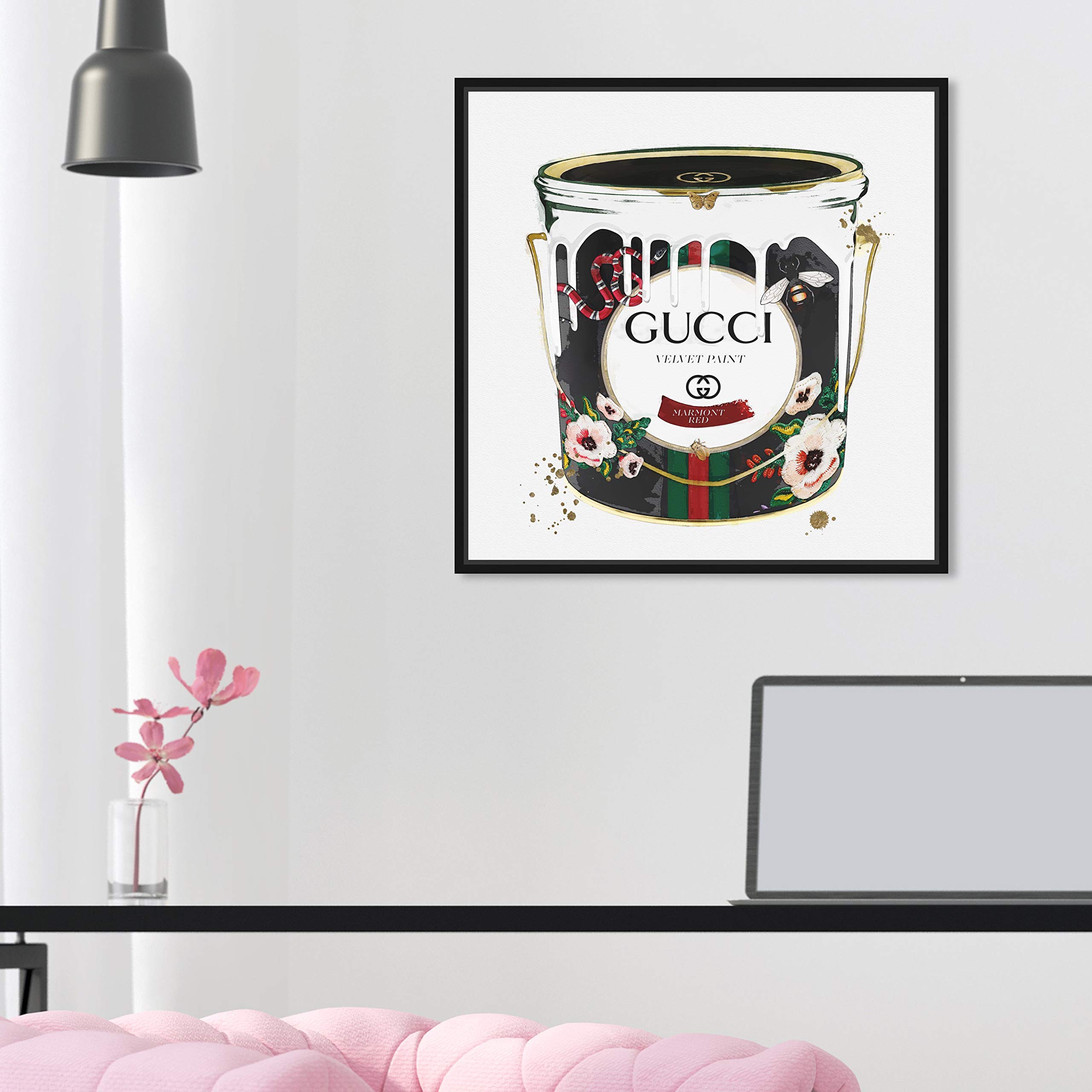 Oliver Gal Artist Co. Velvet Marmont Paint Cans Framed Wall Art - 16x16 Inch Fashion Canvas Prints for Home Decor in Black & Gold | Perfect for Living Room, Bedroom & Office Wall Decor (29768_16x16_CANV_BFL)