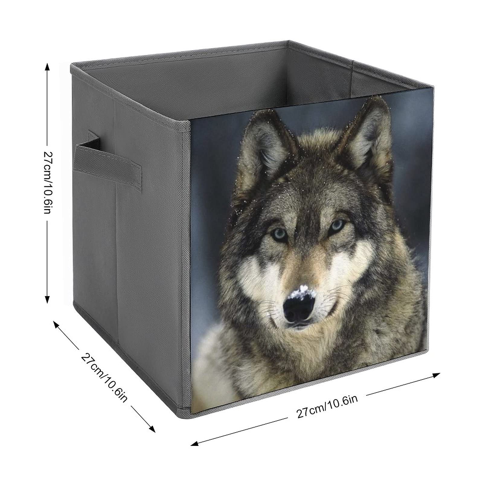White Snow Wolf Canvas Collapsible Storage Bins with Handles - Foldable Fabric Cube Organizer Baskets for Home, Office, Car & Closet Organization - Perfect for Toys, Books, Blankets & Seasonal Storage