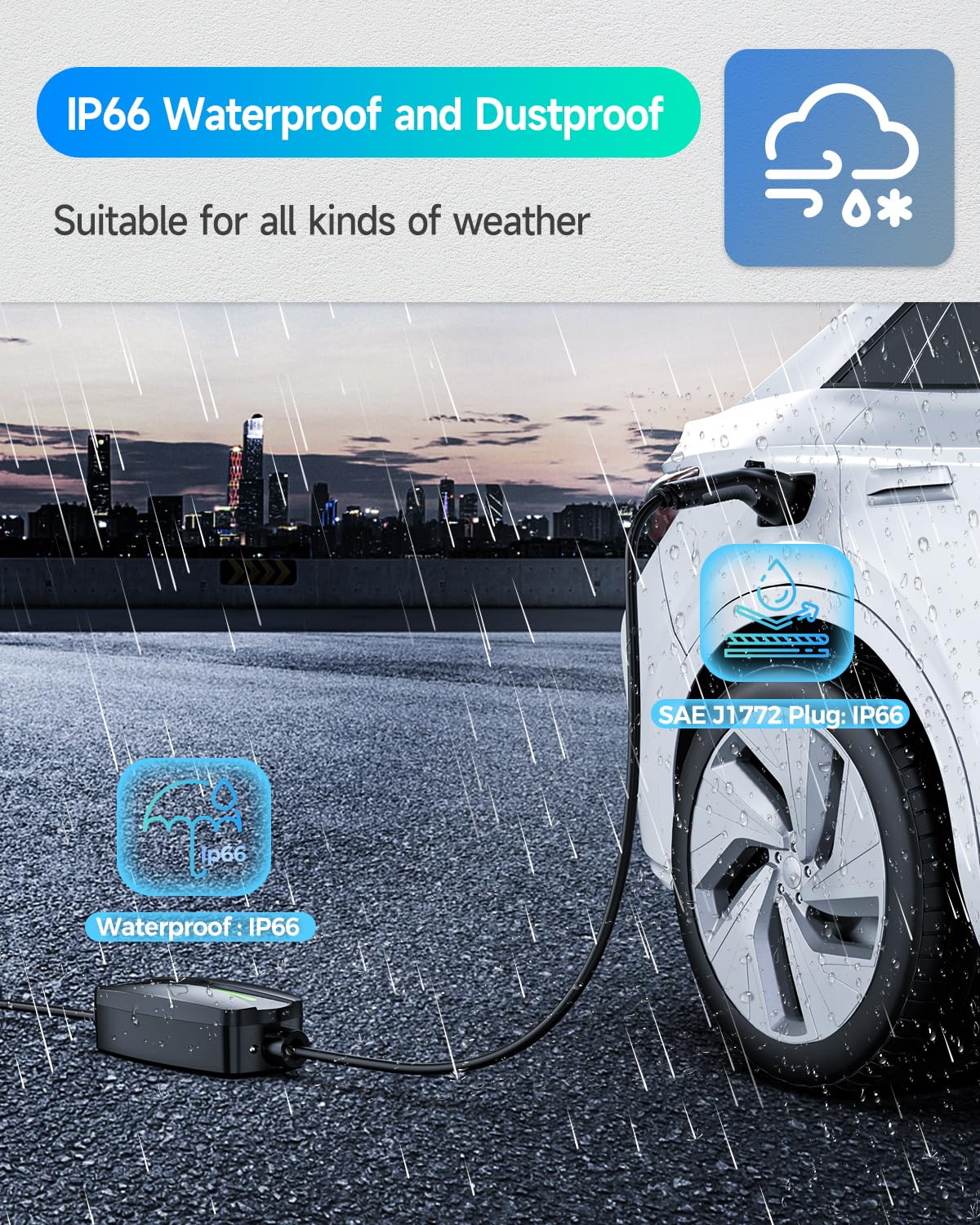 Level 2 EV Charger 32A 240V with NEMA 14-50 Plug | Portable SAE J1772 Electric Vehicle Charger | 25ft Extension Cord | Adjustable Current | Home & Outdoor Charging Station | Perfect for Tesla, Chevy, Nissan EVs