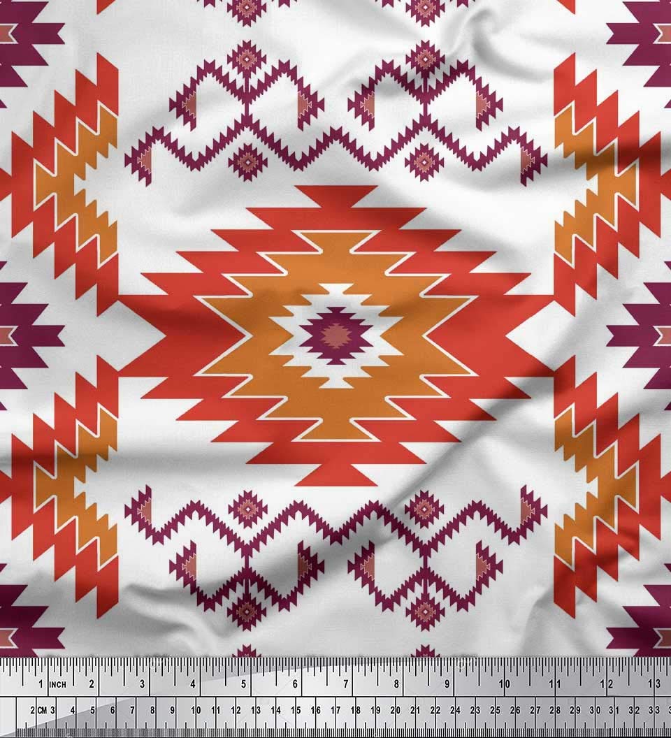 Soimoi Moss Georgette Brown Fabric by The Yard - 42 Inch Wide Aztec Kilim Style Printed Fabric with Tribal Patterns for Dresses, Curtains & Home Decor | Trendy & Stylish DIY Sewing Material