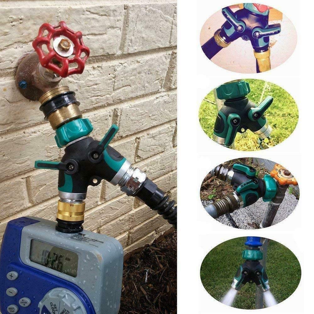 **Lxcom 2-Way Y Hose Connector - Garden Hose Splitter Adapter with Comfortable Rubber Grip & 4 Rubber Washers - Perfect for Lawn, Garden, and Outdoor Watering**