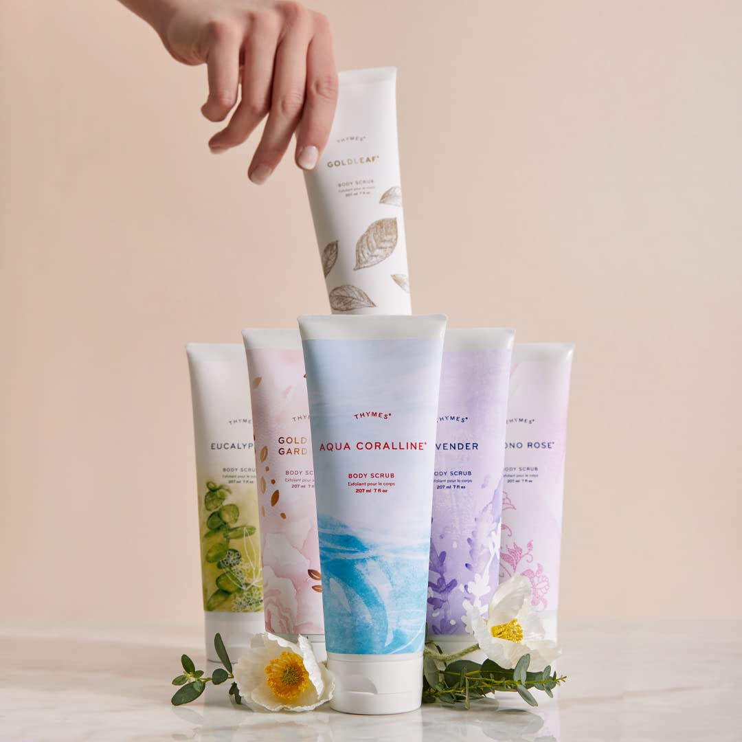 Thymes Eucalyptus Body Scrub - Exfoliating & Moisturizing Skin Care for Body, Face, Hands & Feet - 7 Fl Oz Natural Scrub for Smooth Skin - Perfect for Spa Day, Self-Care Routine & Dry Skin Relief