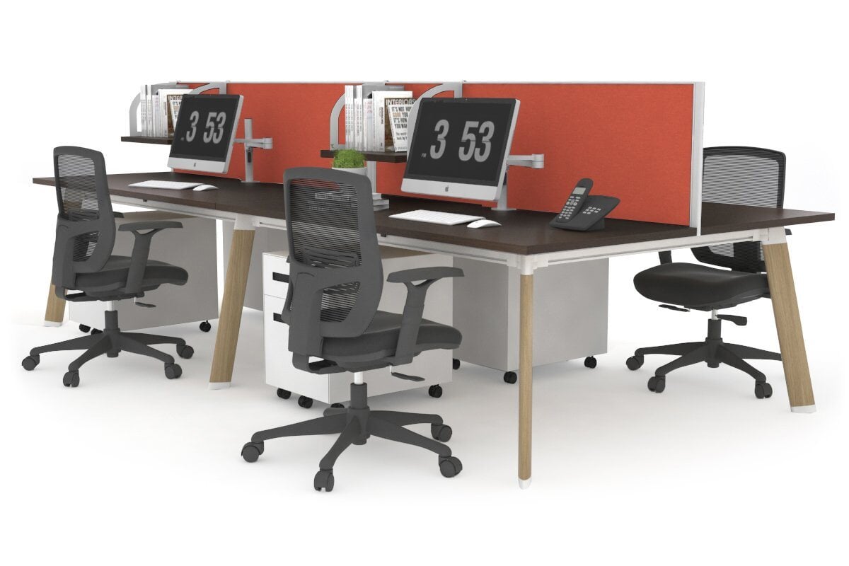 4-Person Workstation with Wood Imprint Frame - 1600L x 800W Office Desk with Cable Management Scallop for Team Collaboration & Productivity | Perfect for Open Offices, Coworking Spaces & Home Offices