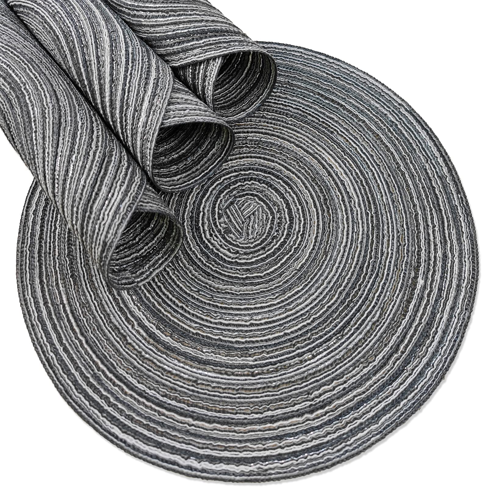 8-Pack Round Braided Heat-Resistant Placemats - 11.8 Inch Kitchen Table Mats in Black & Grey | Perfect for Dining, Parties & Home Decor