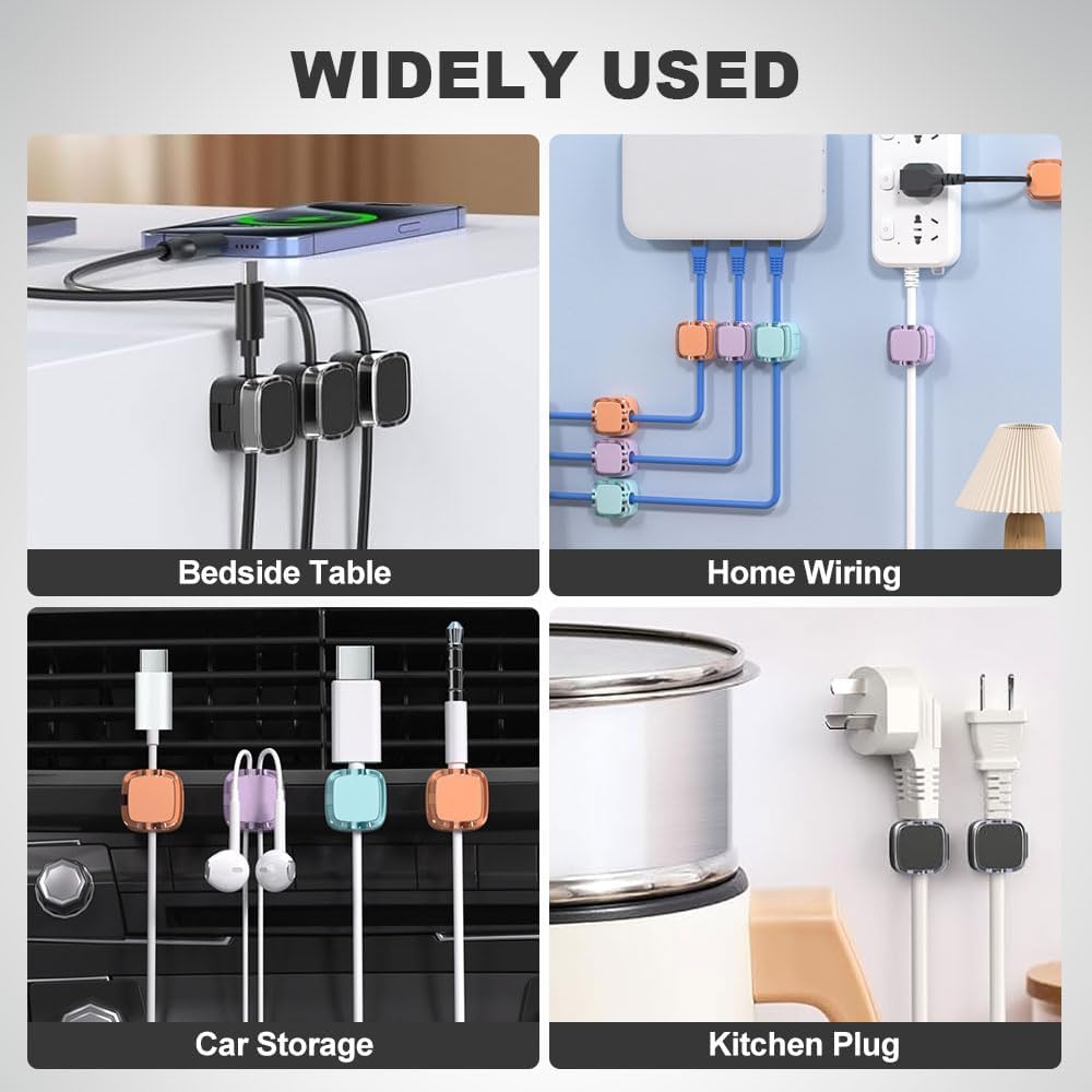 6 Pack Magnetic Cable Organizer - 2024 New Strong Adhesive Cord Organizer for Phone USB Charging Cables - Neat Wire Storage Holder (Black) - Perfect for Home Office Desk, Car, Travel & Workspace Organization
