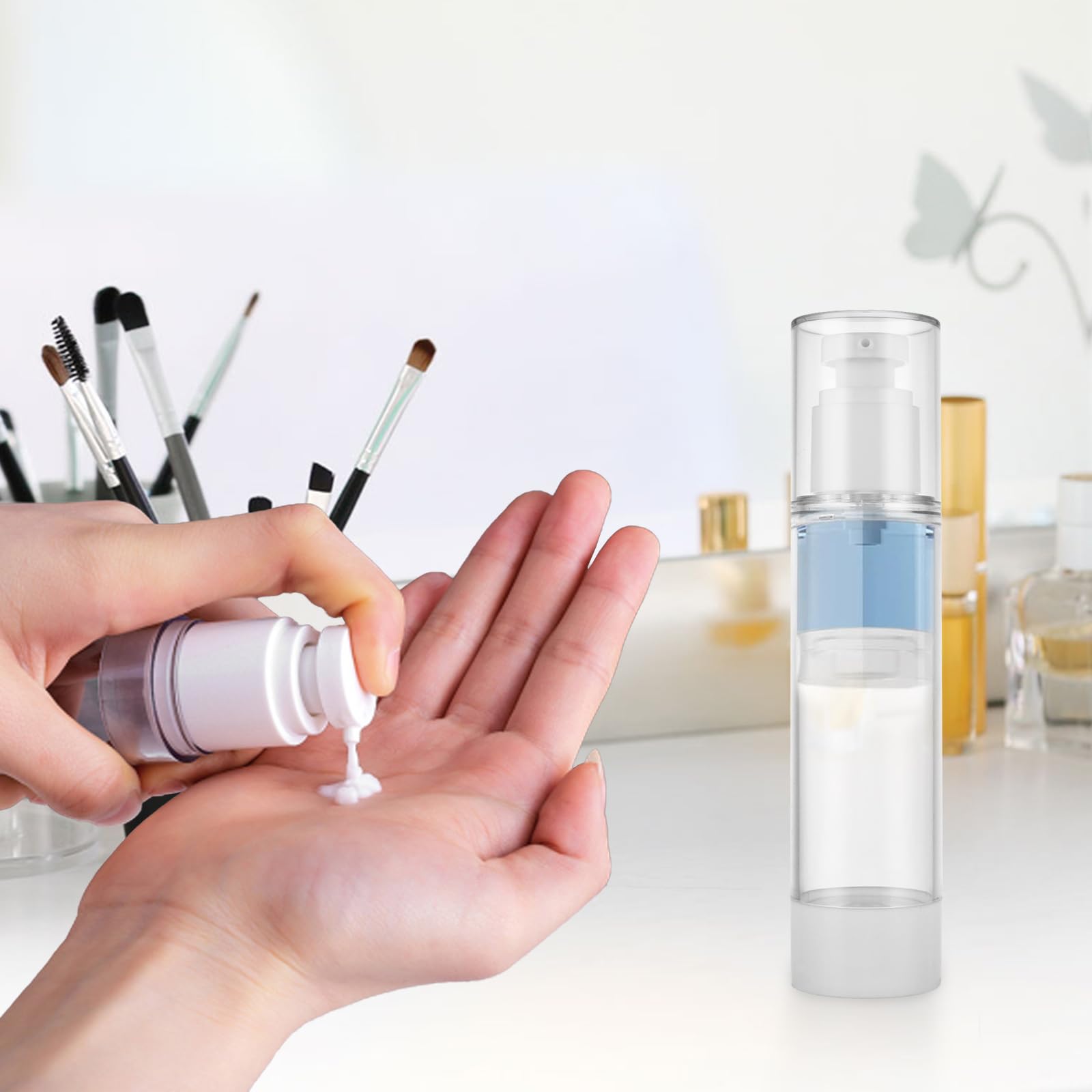 12 Pack 3.4OZ/100ML Airless Pump Bottles - Leak-Proof Travel Cosmetic Containers with Funnel & Dropper for Shampoo, Lotion, Foundation | Refillable Toiletry Bottles for Home, Gym & Vacation Travel Essentials