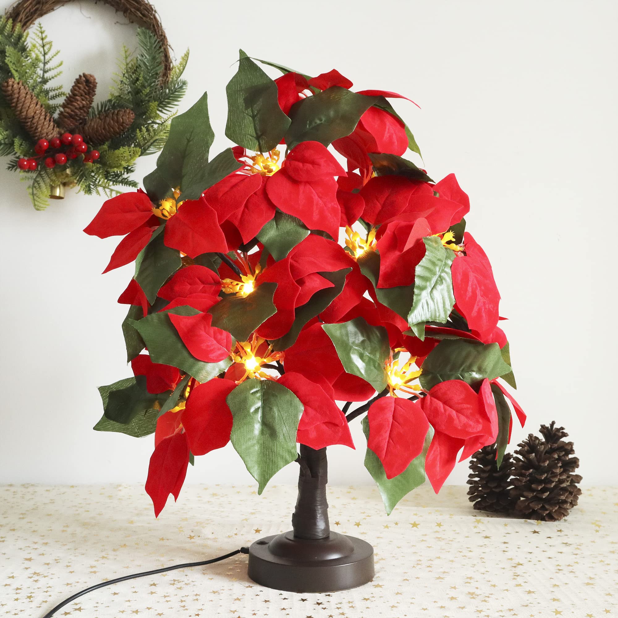 18 LED Poinsettia Christmas Tree Light - Artificial Red Flower LED Decor with 8 Lighting Modes, USB/Battery Powered for Home, Party & Holiday Decoration (Warm White) | Perfect for Christmas, Winter Weddings & Festive Indoor/Outdoor Decor