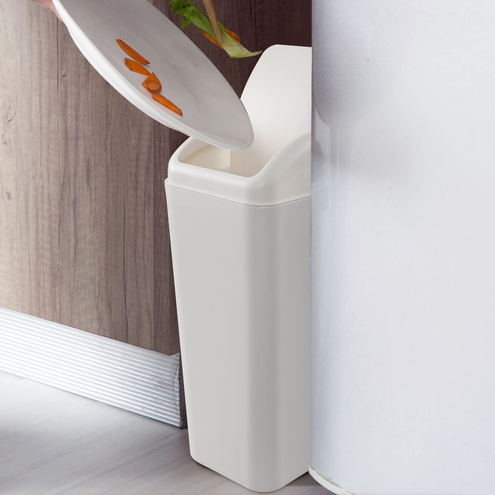 3.5 Gallon Plastic Trash Can with Swing Top Lid - Odor-Proof Small Waste Bin for Bathroom, Office, Kitchen & Bedroom - Space-Saving Step-On Garbage Can with Leak-Proof Design