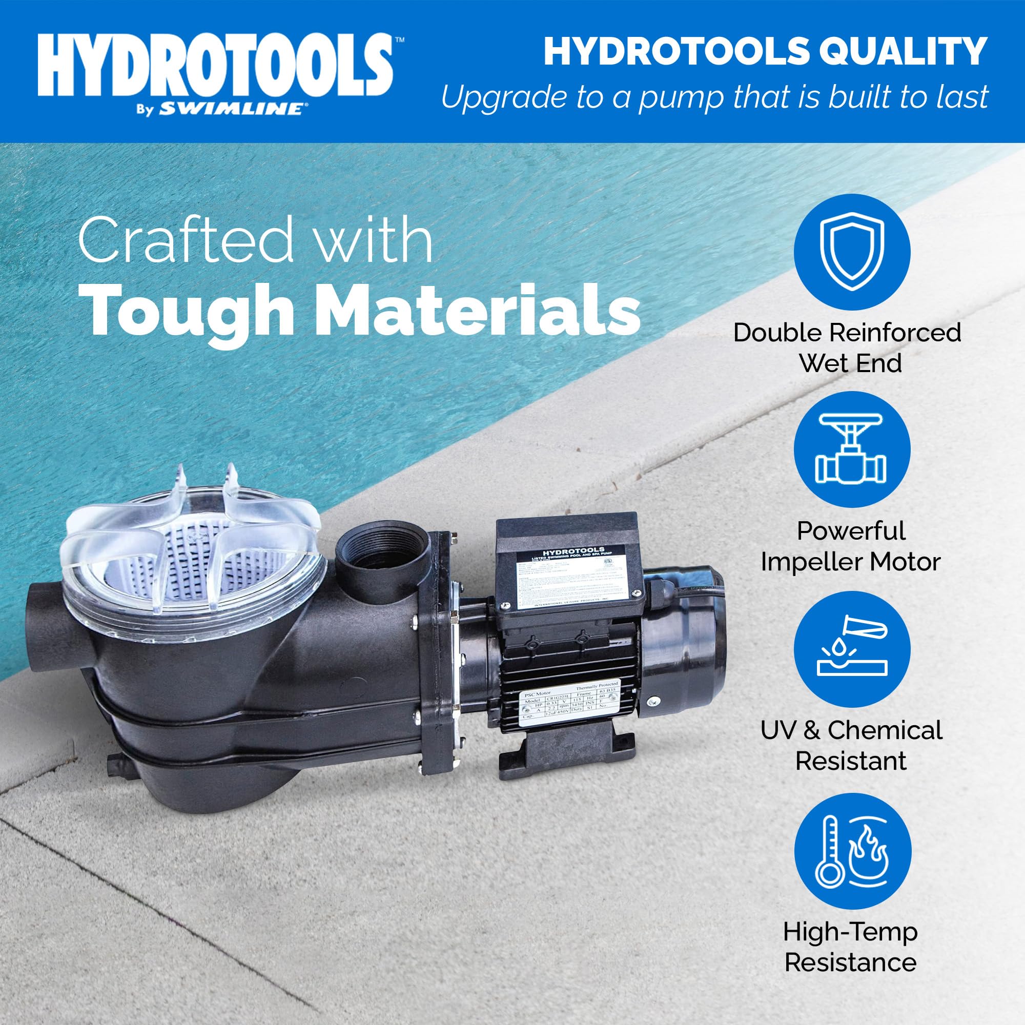 SWIMLINE HYDROTOOLS 0.45 HP Above Ground Pool Pump | 2400 GPH Vertical Discharge Filter Pump with Strainer Basket | 115V Single Speed Quiet Operation DOE Certified | Perfect for Backyard Swimming Pools and Spa Maintenance