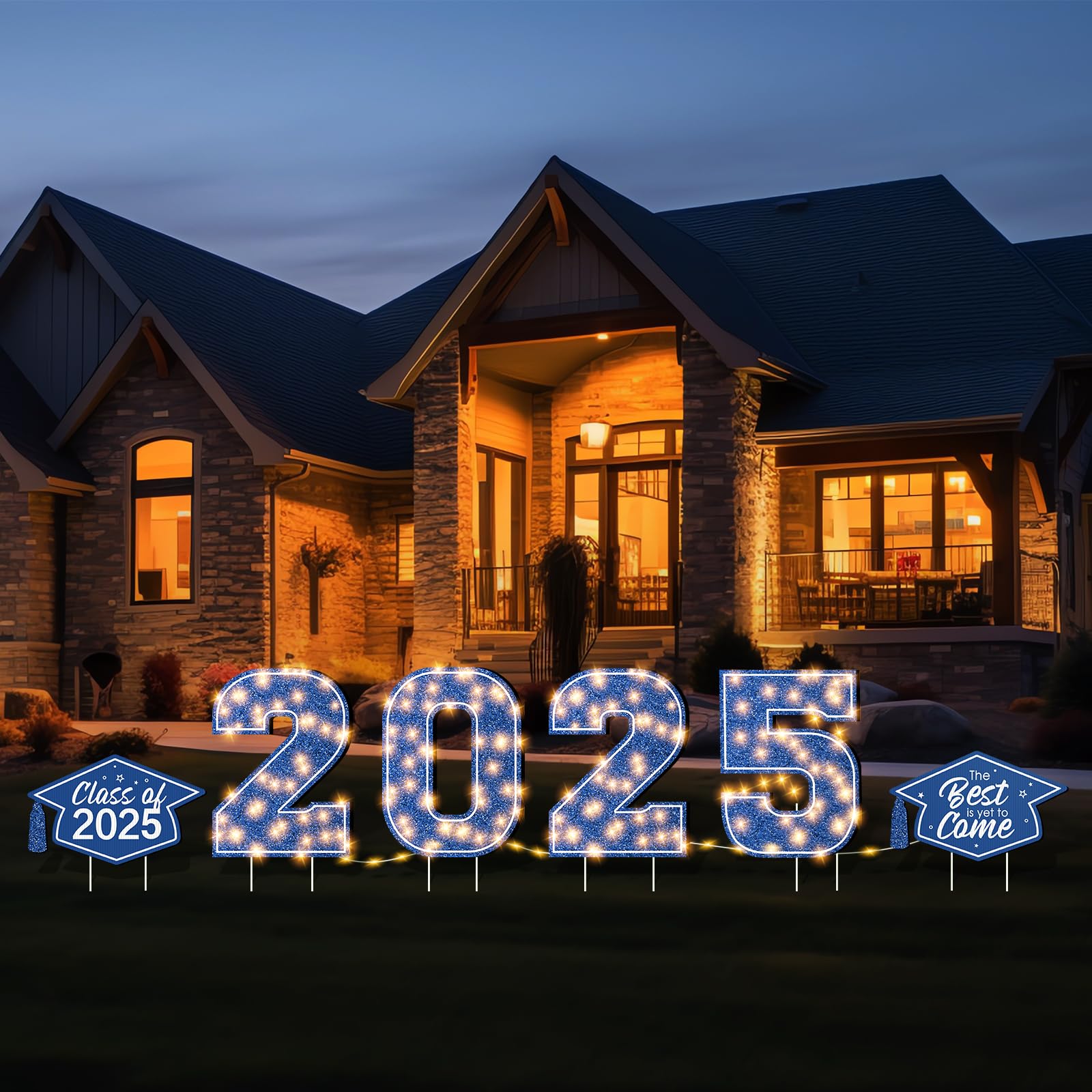 2025 Graduation Yard Sign with LED Lights - Large Outdoor Class of 2025 Lawn Decor with Stakes - Light Up Pathway Sign for Grad Party, Backyard Celebration & Congratulatory Decorations (Blue)